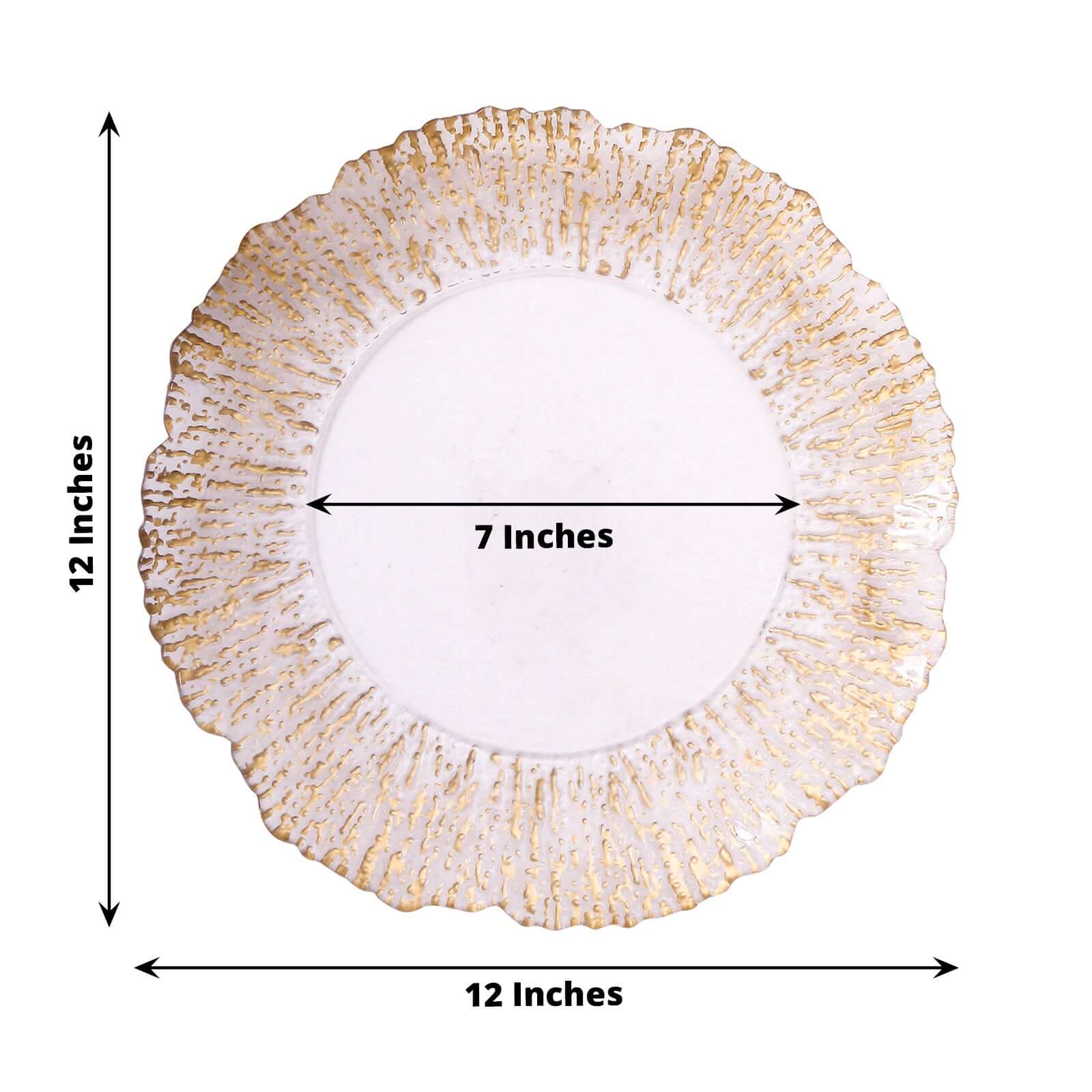 Hot Sale! 6-Pack 12-Inch Clear Plastic Round Charger Plates with Gold Brushed Scalloped Reef Rim for Party Serving