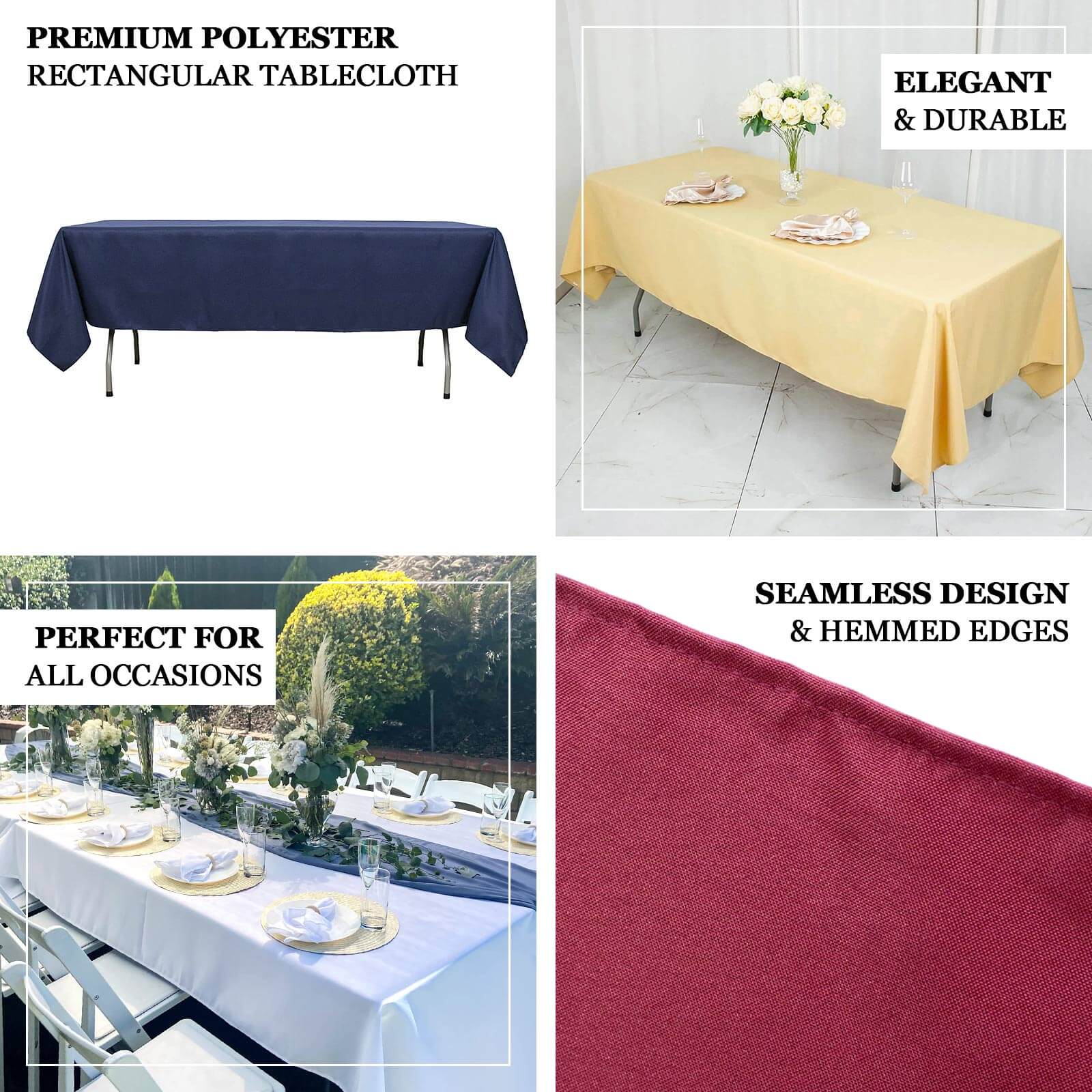 Hot Sale! Premium Red Scuba Polyester Rectangular 60x102 Wrinkle-Free & Stain-Resistant Tablecloth