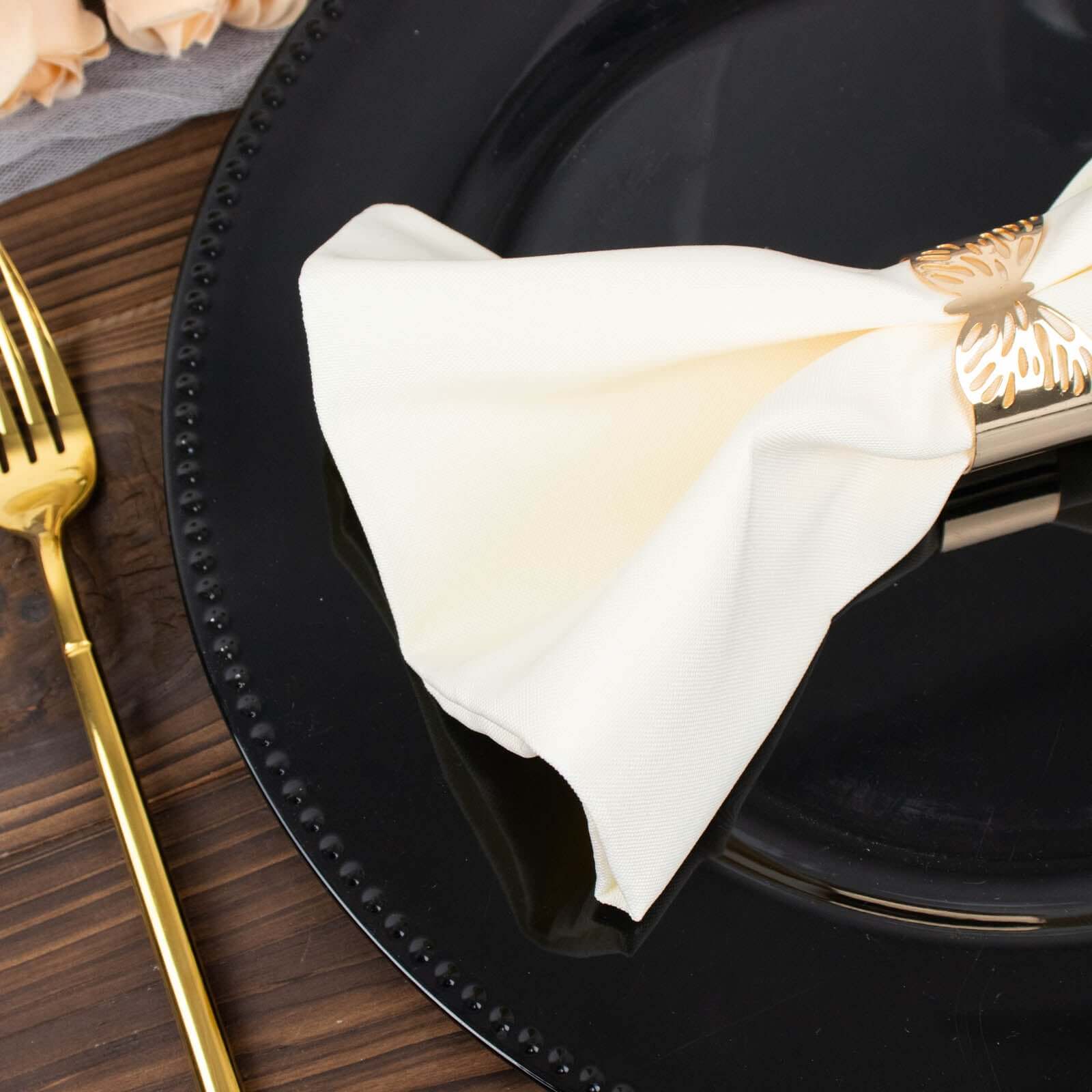 5-Pack Ivory 20x20 Premium Polyester Dinner Napkins - Wrinkle-Resistant & Durable
