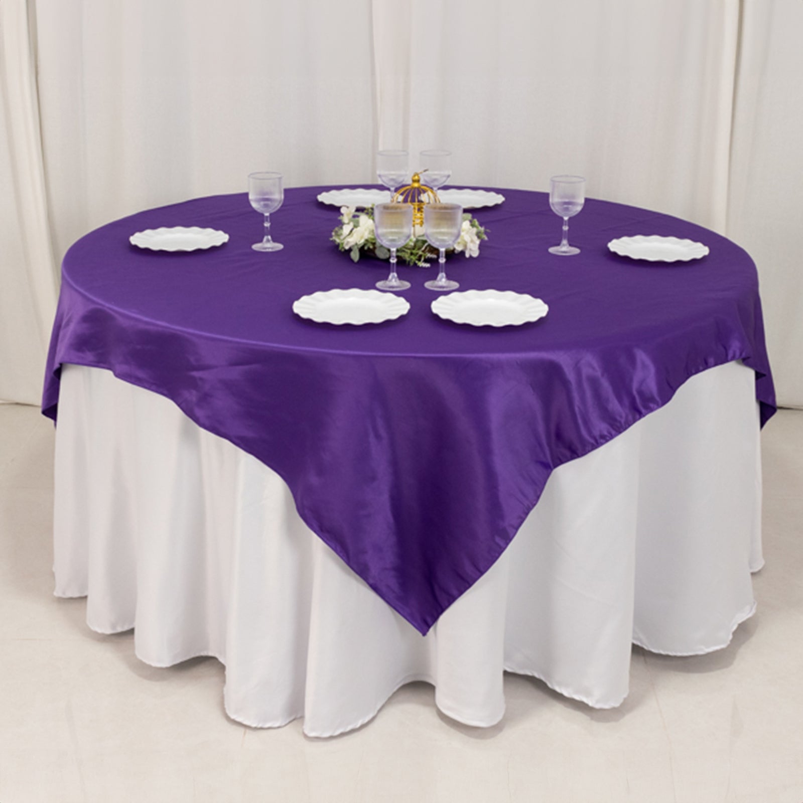 Purple Lamour Satin 72x72 Square Table Overlay with Smooth Finish