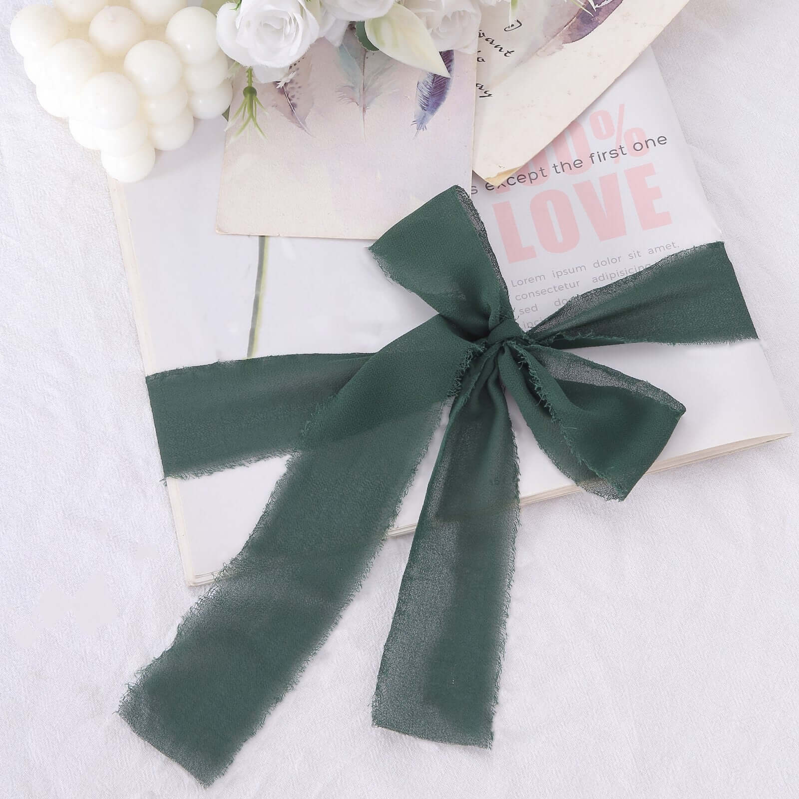 2-Pack Hunter Emerald Green Silk-Like Chiffon Ribbon Rolls for DIY Wedding Bouquets
