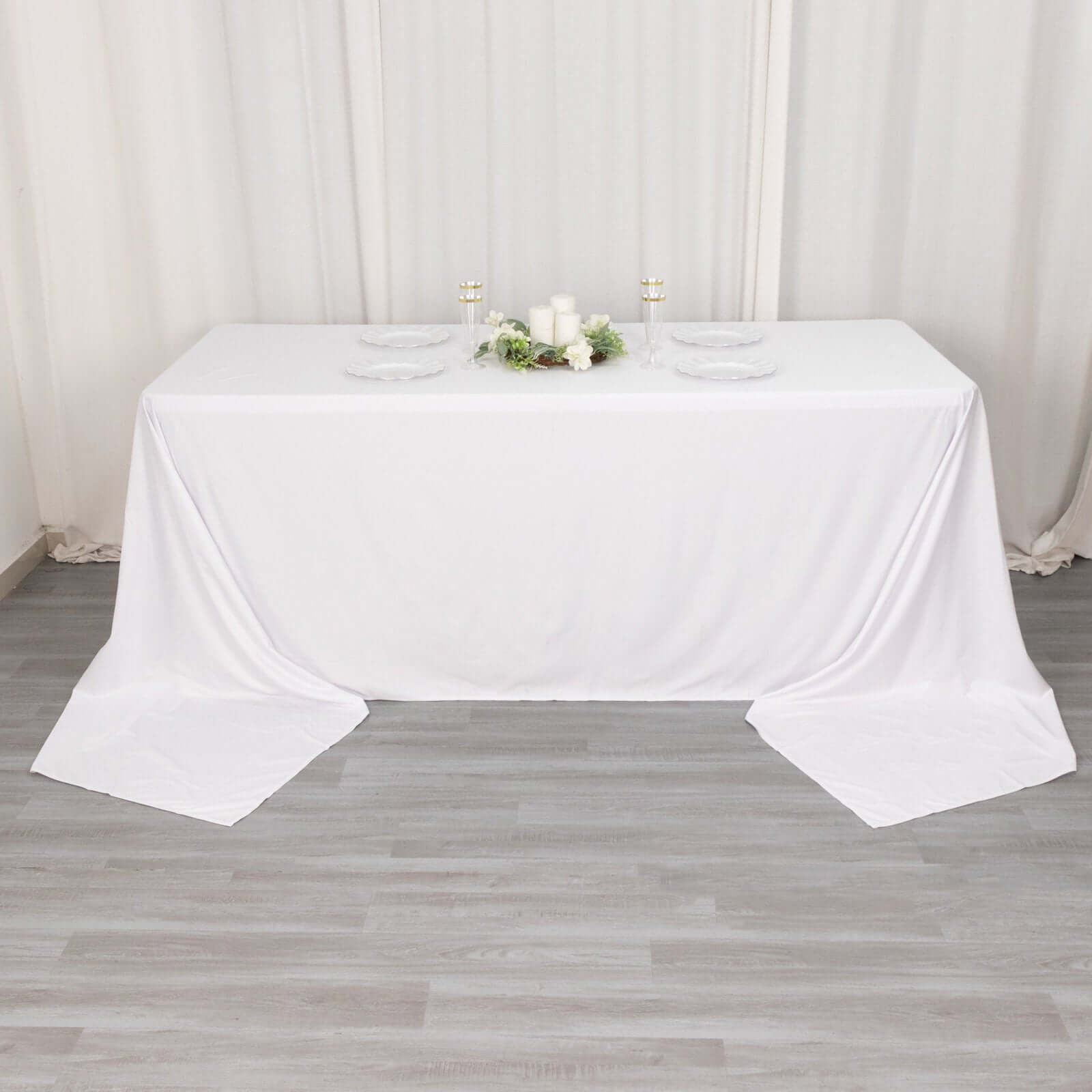 Premium Wrinkle-Free, Stain-Resistant White Scuba Tablecloth for Weddings & Parties