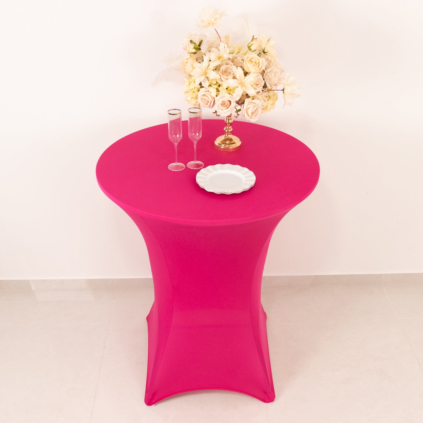 Fuchsia Spandex Stretch Fitted Cocktail Table Cover for 33 - 36 Round Tables - Easy Maintenance