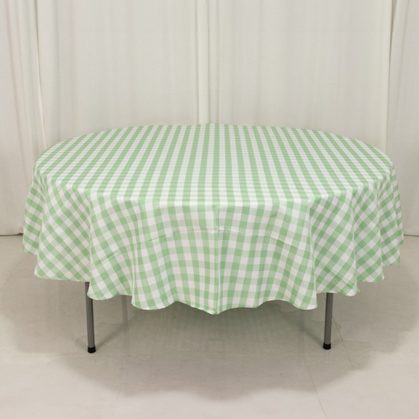 Hot! Polyester 90" Round Checkered Buffalo Plaid Tablecloth in White/Sage Green