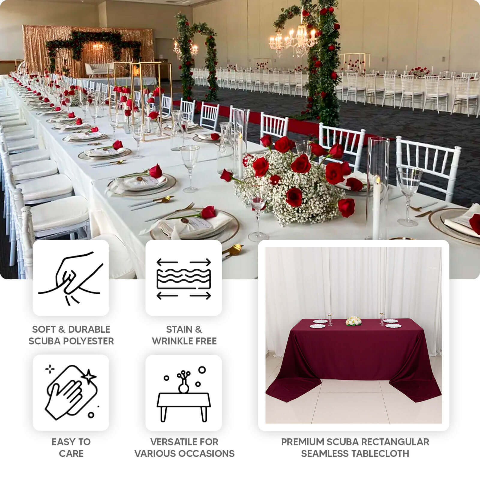 Navy Blue Premium Scuba Wrinkle-Free & Stain-Resistant 90x132 Rectangular Tablecloth