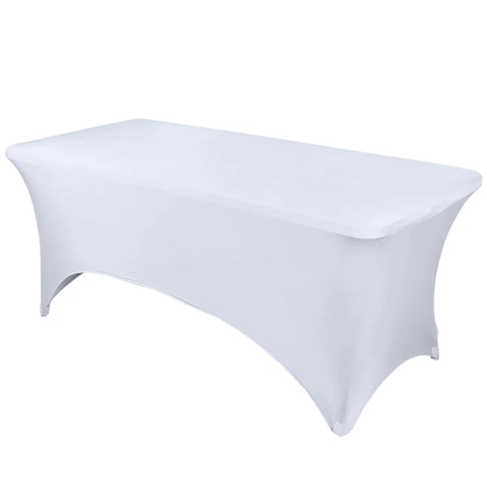 Premium White Stretch Spandex 6ft Rectangle Tablecloth - Ideal for Events & Presentations