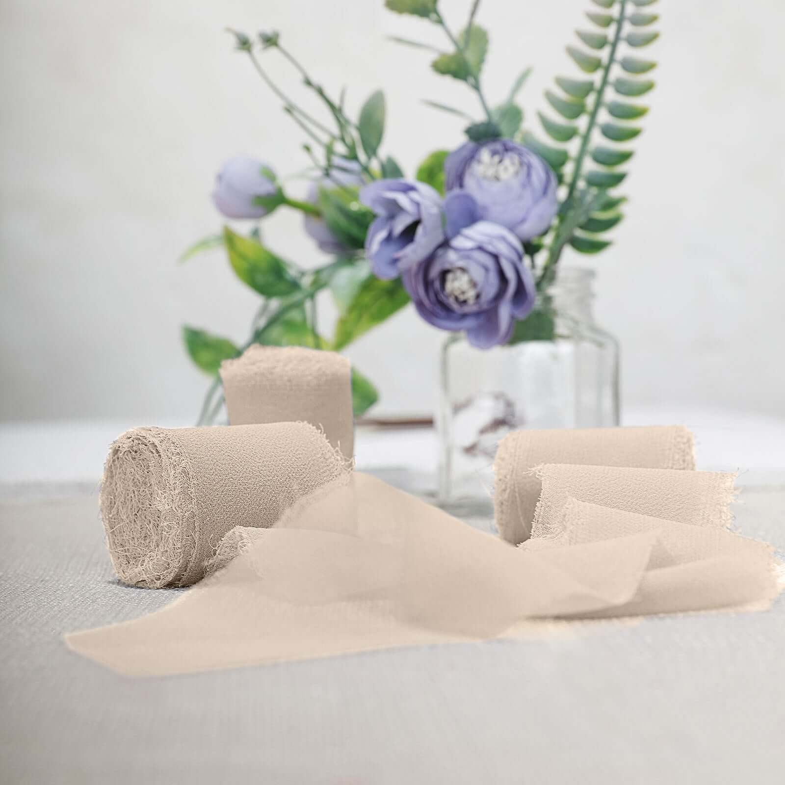 2-Pack 6-Yard Nude Silk-Like Chiffon Ribbon Rolls for DIY Wedding Crafts