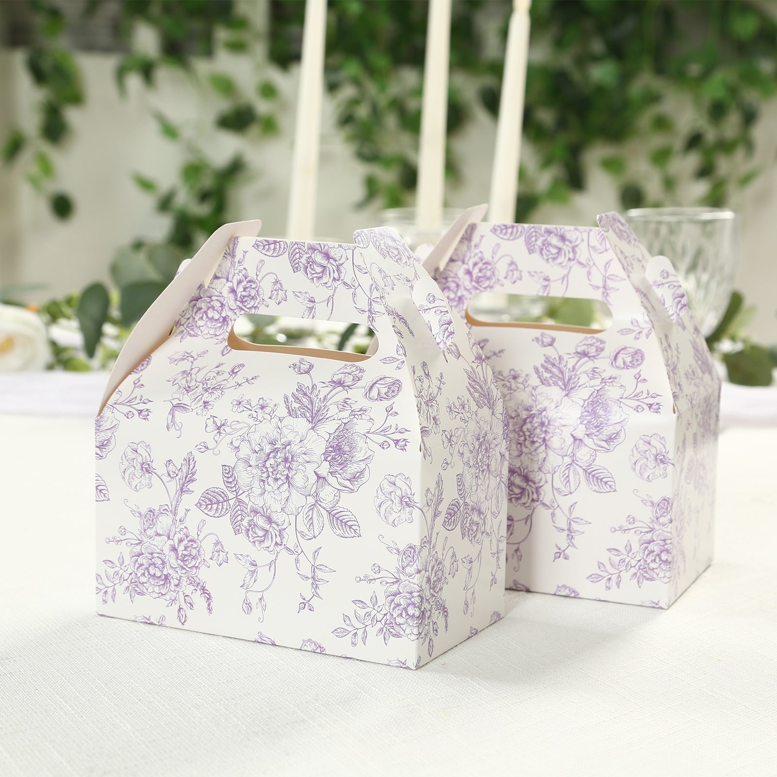 25-Pack Matte Lavender and White French Toile Pattern Candy Tote Gable Boxes in Cardstock
