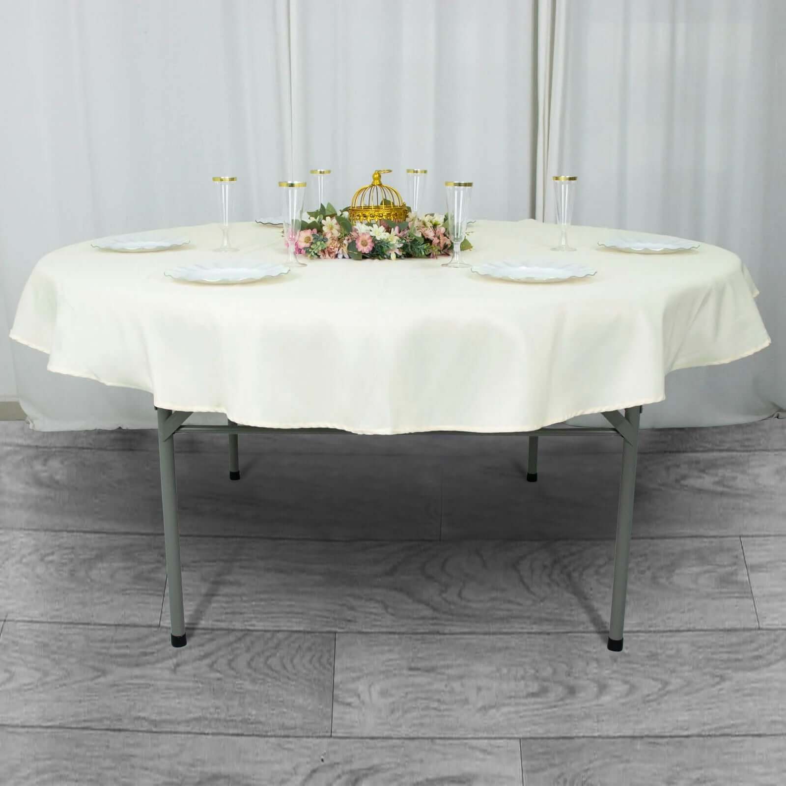 Ivory 70-Inch Premium Polyester Round Tablecloth - 220GSM, Stain & Wrinkle Resistant