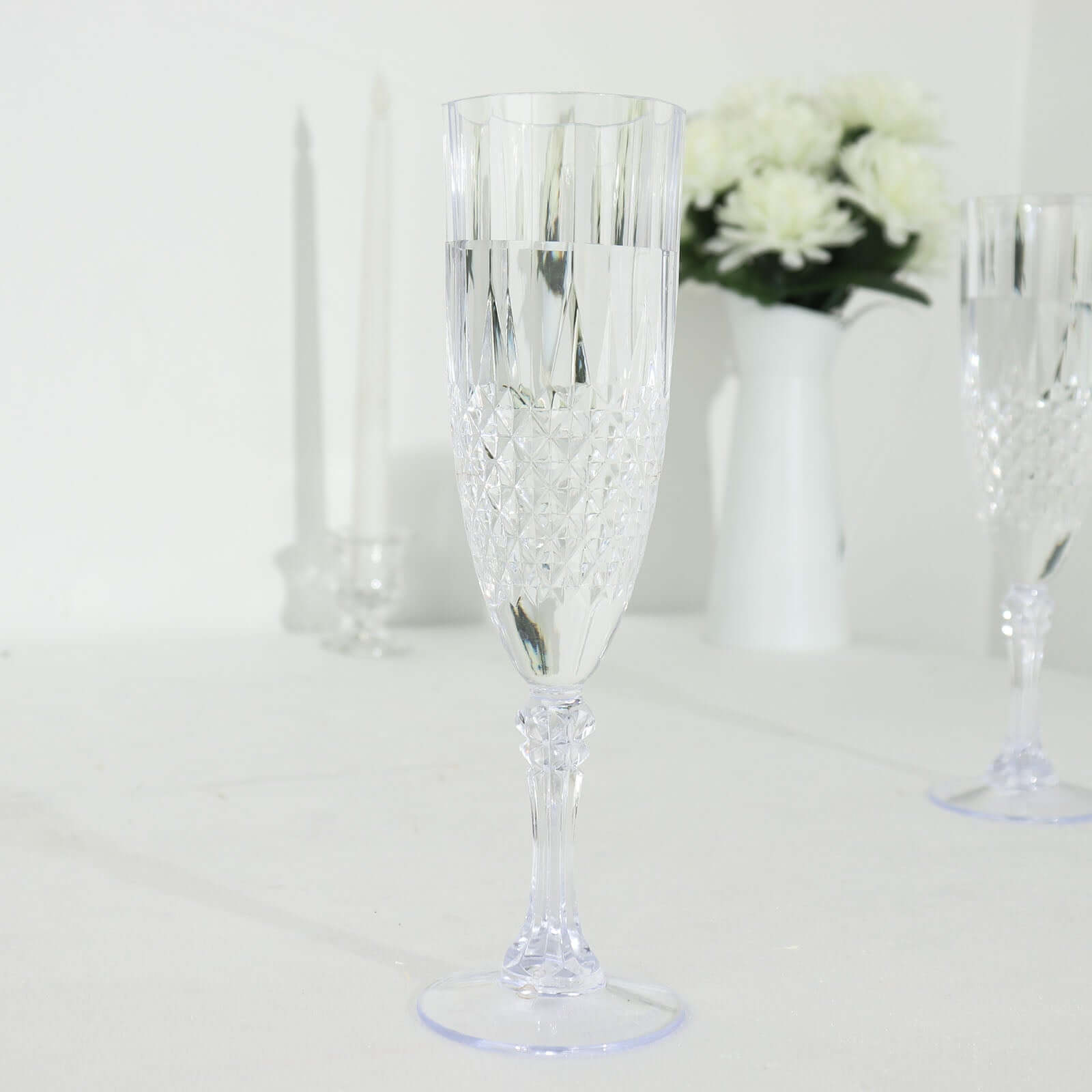 Get This 6-Pack of Reusable 8oz Clear Plastic Champagne Flutes with Crystal Cut Design
