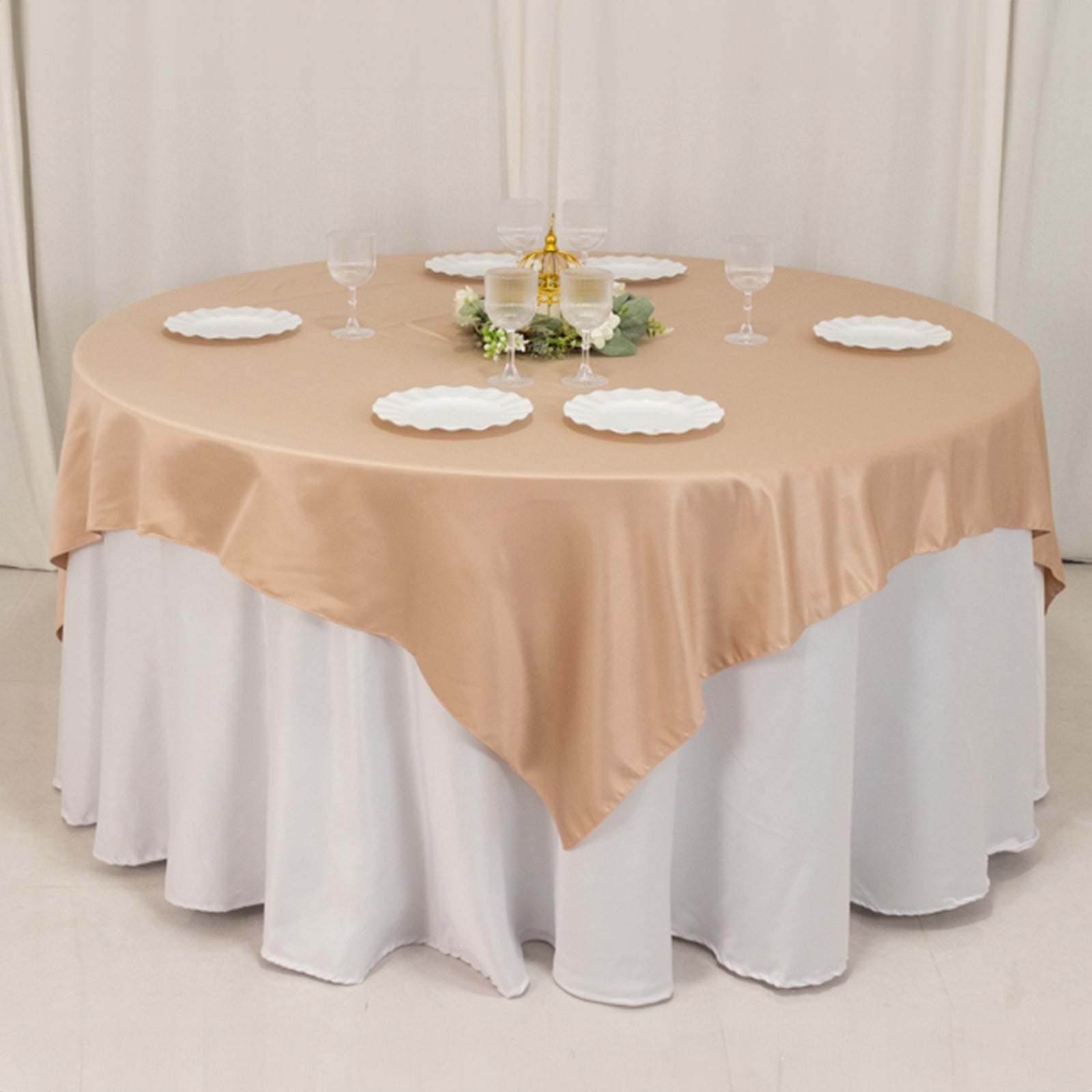 Nude Lamour Satin 72x72 Square Table Overlay with Smooth Finish
