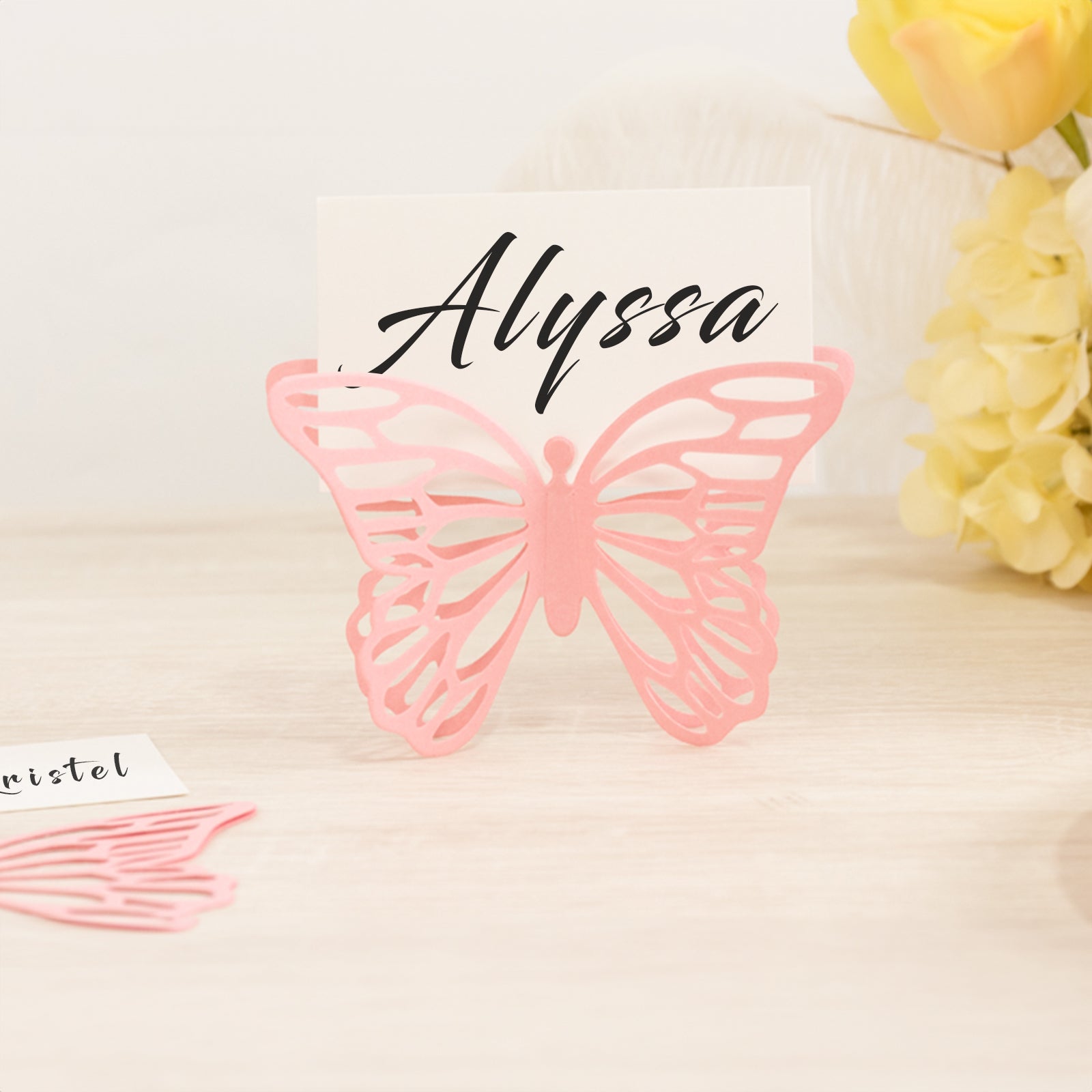 25-Pack Pink Paper Butterfly Place Card Holders with Printable White Cards - 3D Free Standing Table Number Stands (3x5) - High Quality Deal