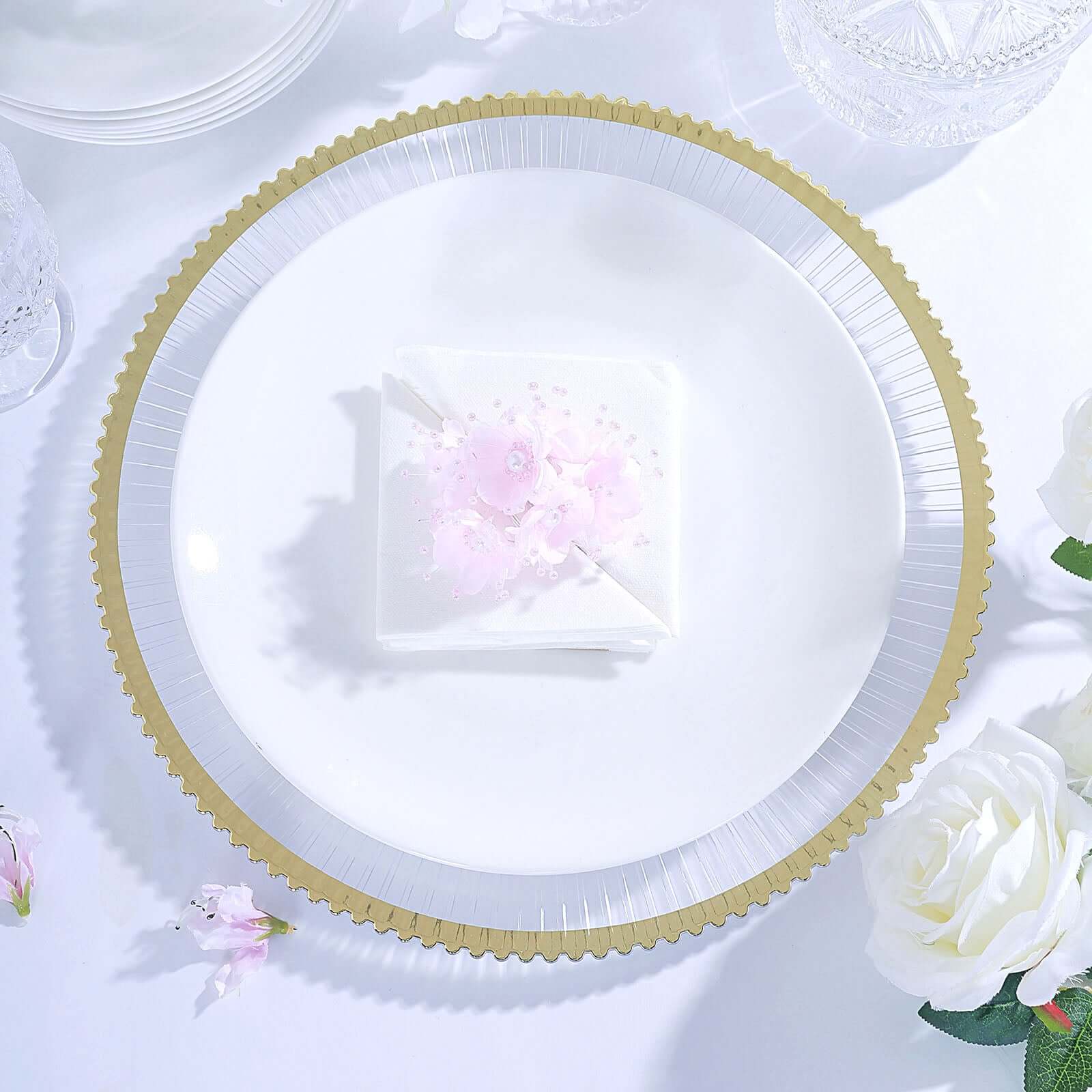 Hot Deal! 6-Pack 13-inch Clear Acrylic Charger Plates with Gold Sunray Wavy Rim