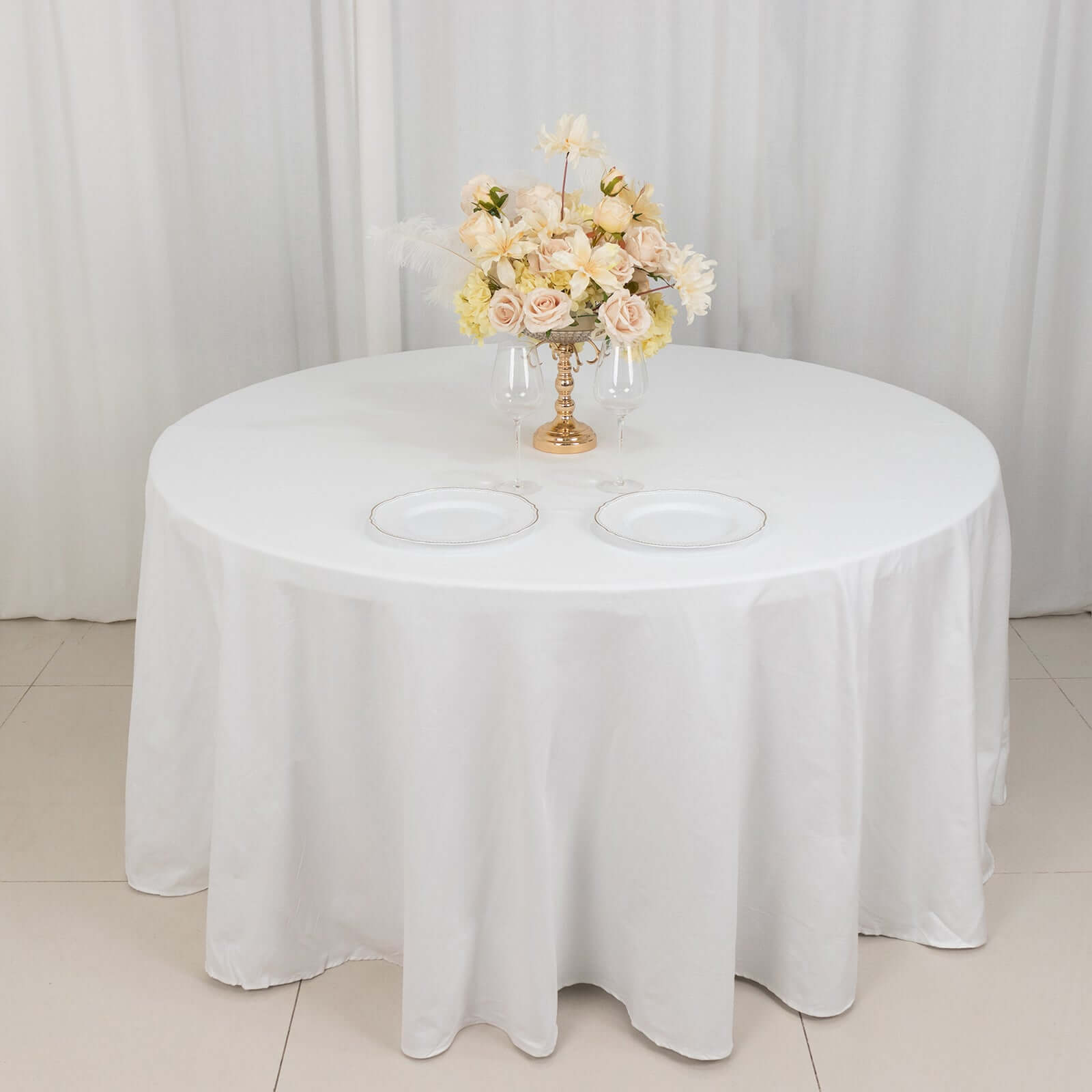 Soft & Breathable 100% Cotton White Round Tablecloth - 120' Diameter, Seamless Design
