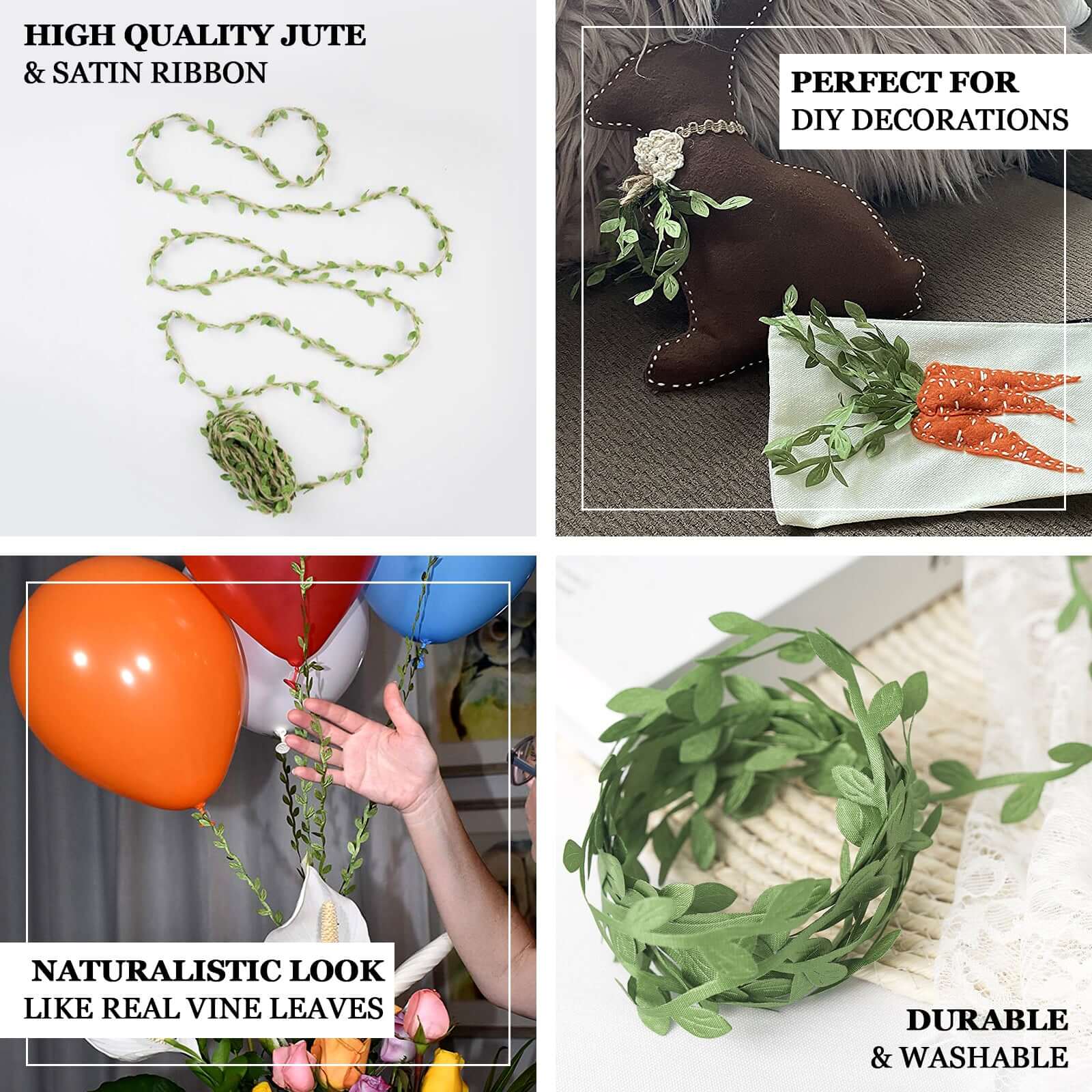 67FT Olive Green Artificial Vines Leaf Ribbon Trim - Ideal for DIY Party & Wedding Home Decor