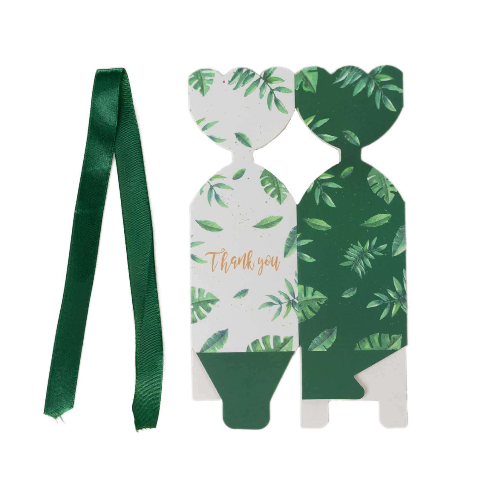 25-Pack Green Leaf Print Satin Ribbon Candy Gift Boxes - Perfect Party Favors