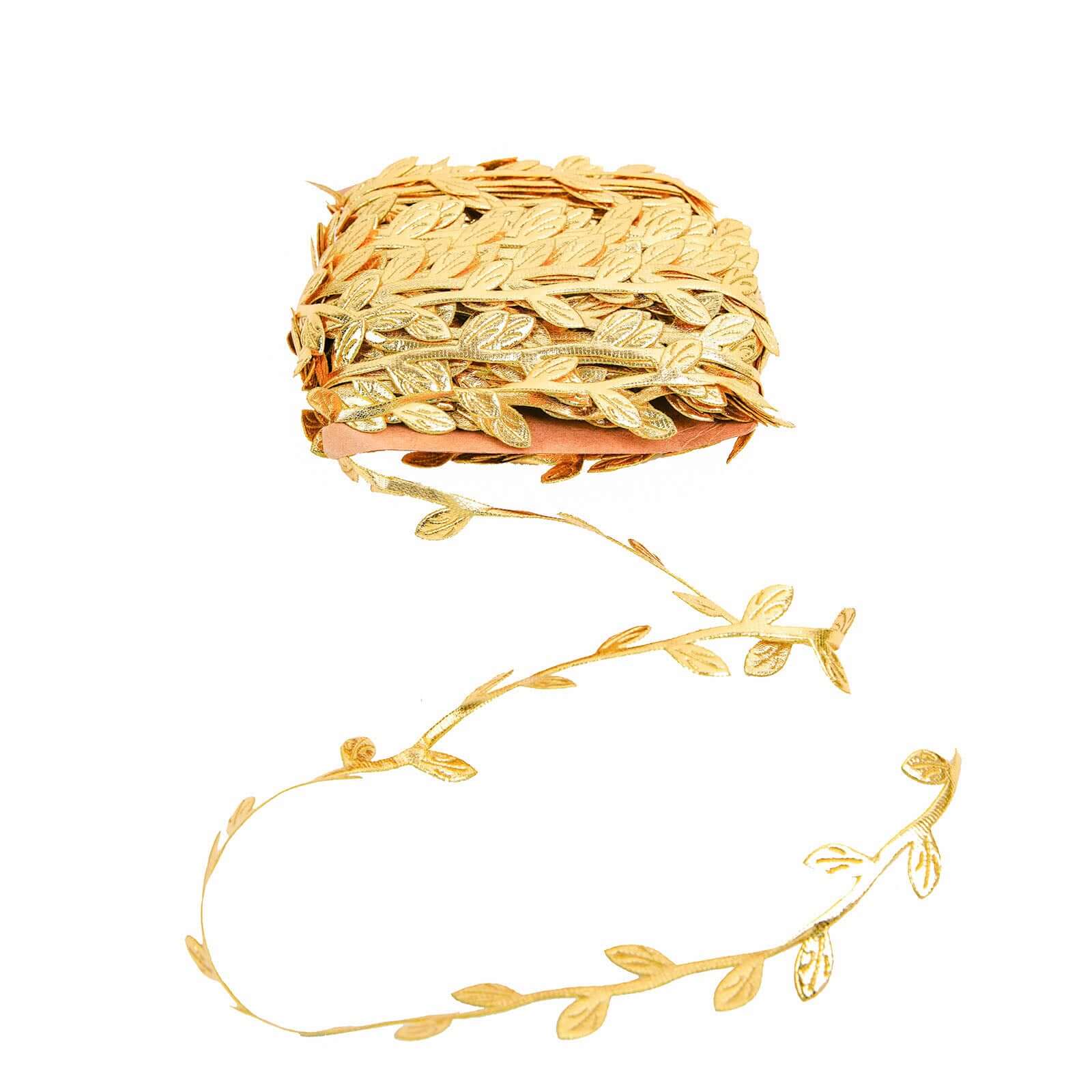67ft Gold Olive Leaf Artificial Ribbon Trim for DIY Party, Wedding, and Home Decor