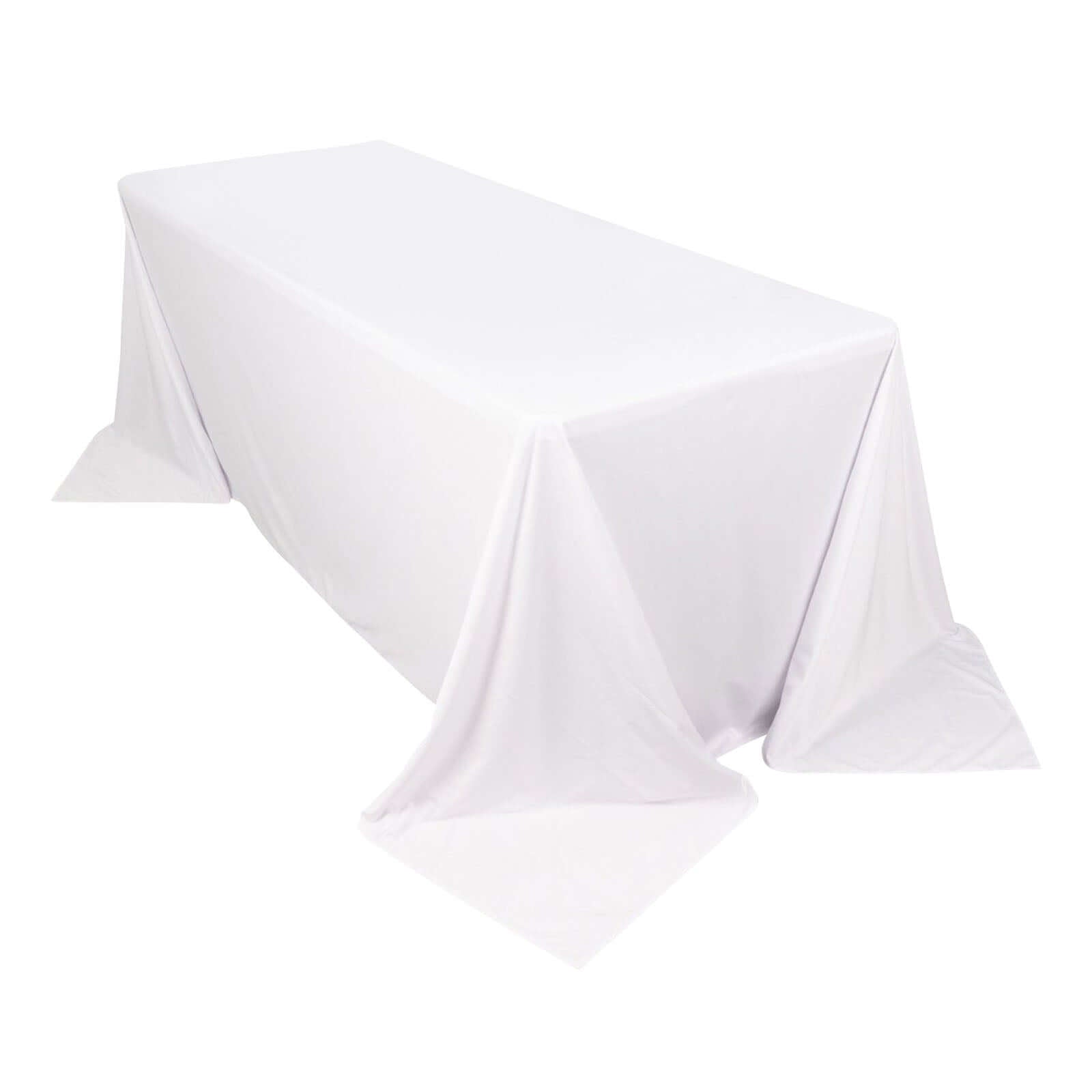 White Premium Seamless Scuba Polyester Tablecloth - 90x132, Wrinkle & Stain Free for Weddings & Parties