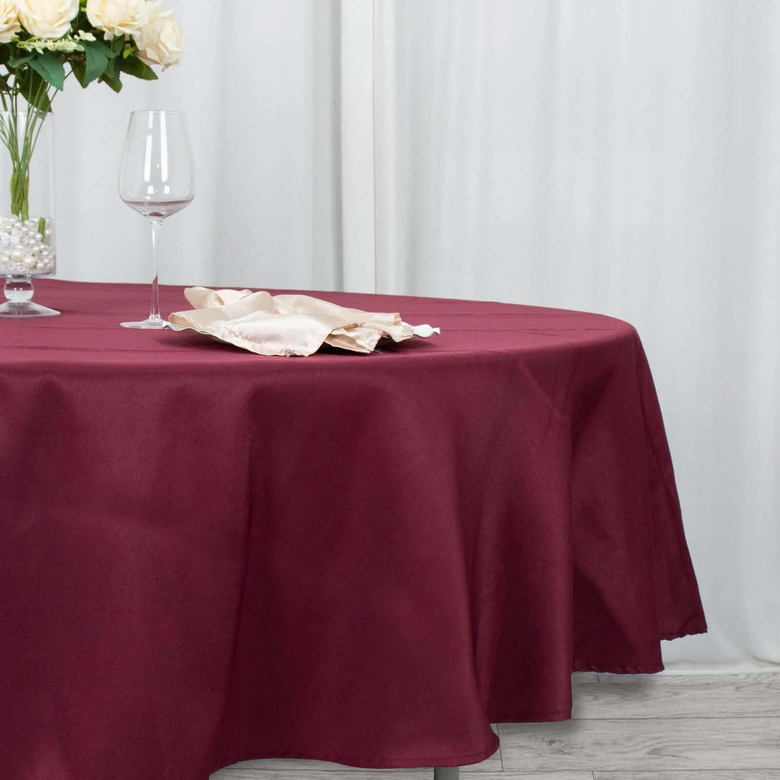 Exclusive Offer! 90-Inch Round Burgundy Premium Polyester Tablecloth, Stain & Wrinkle Resistant, 220GSM