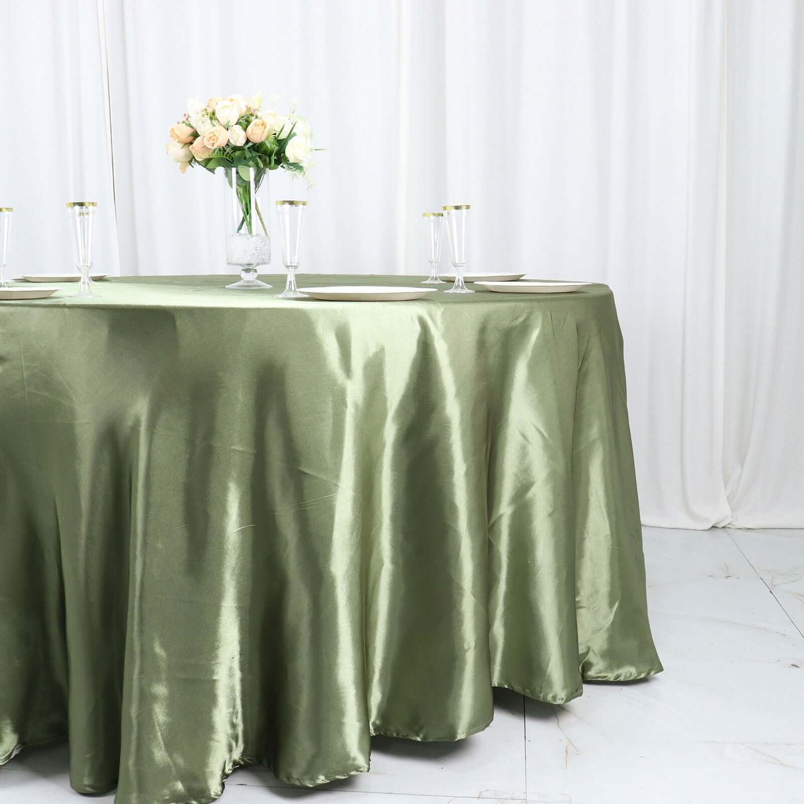 Hot Sale! 120-Inch Round Satin Tablecloth in Dusty Sage Green - Stylish Seamless Table Cover
