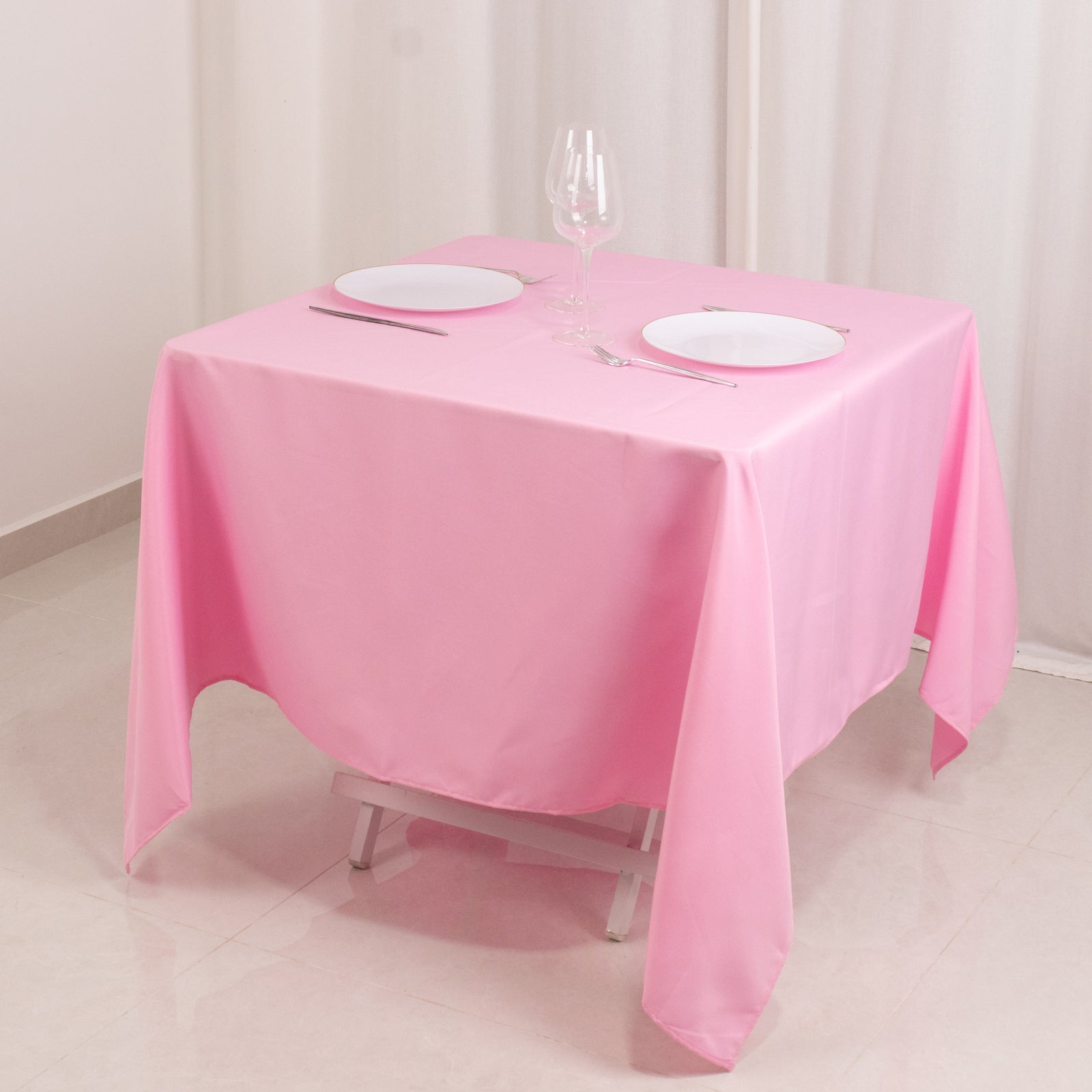 Hot! 70x70 Pink 220GSM Wrinkle-Resistant Premium Polyester Square Tablecloth
