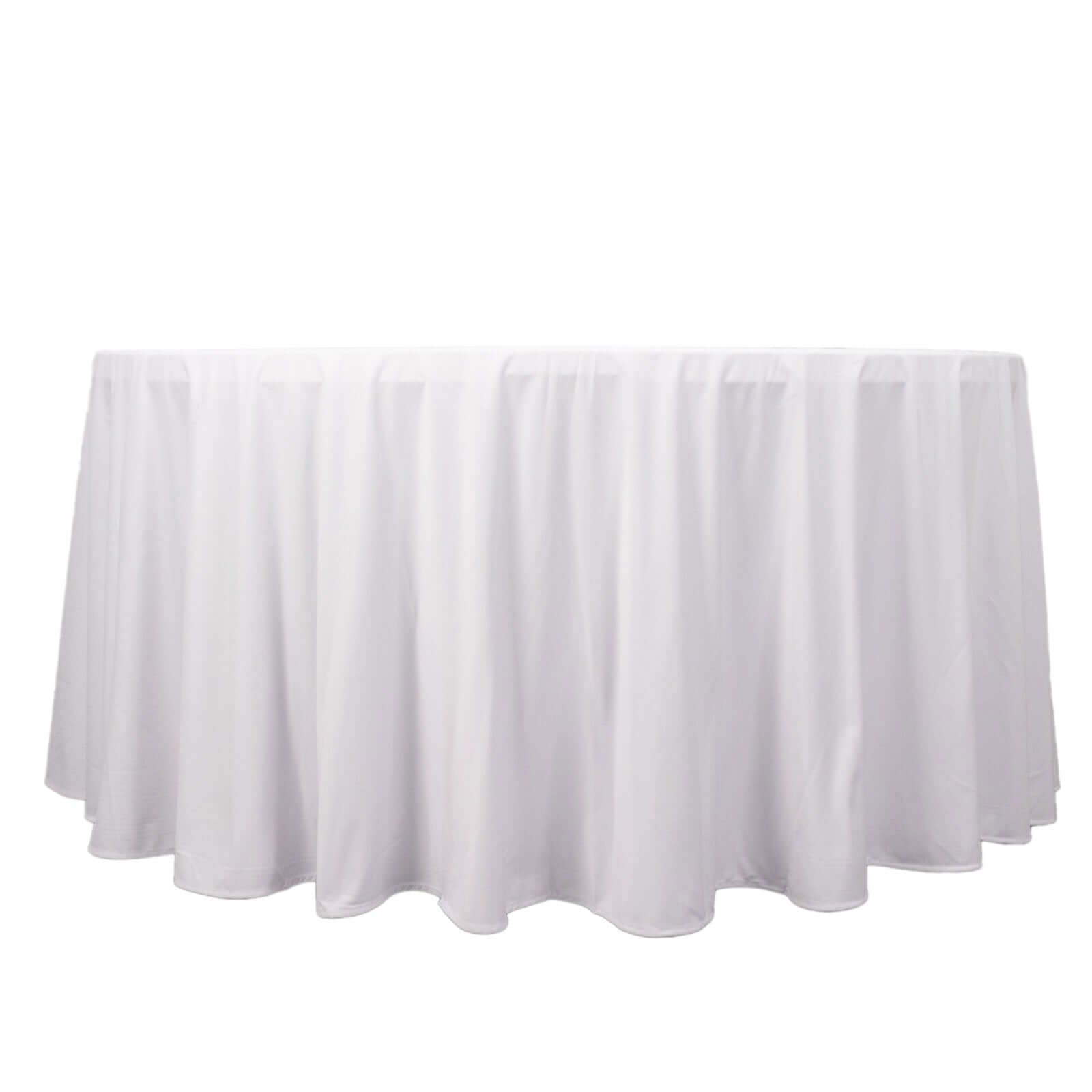 Exclusive Premium Scuba 120-Inch Round White Tablecloth - Wrinkle & Stain-Free for Weddings and Events