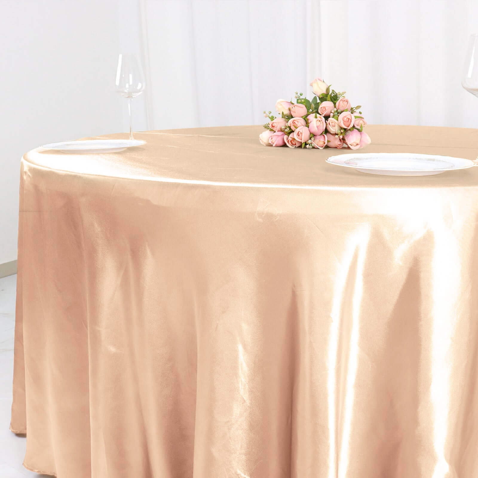Stylish Seamless Nude Satin 120 - inch Round Tablecloth