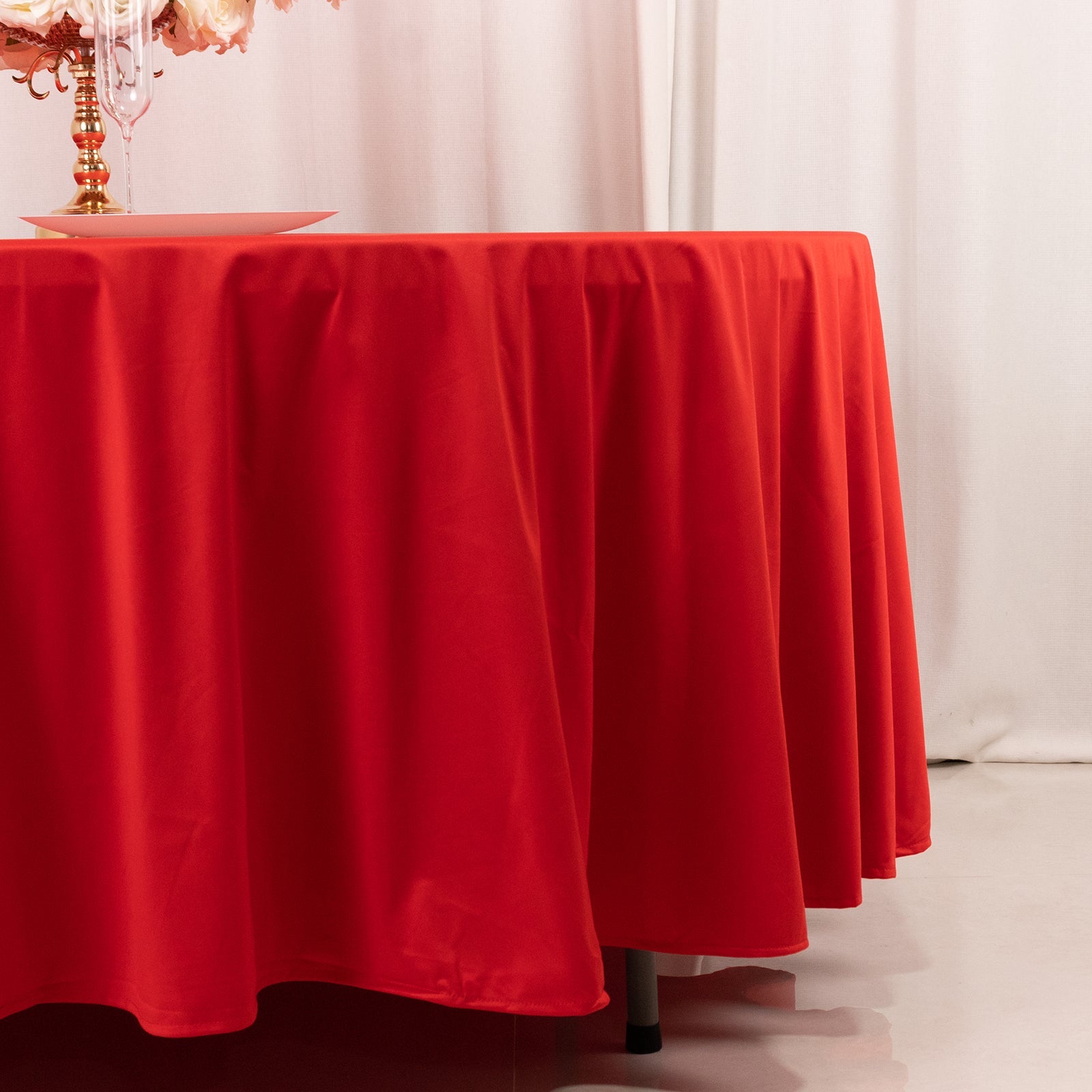 Hot Deal! Premium Red 108' Scuba Round Tablecloth - Wrinkle & Stain Free