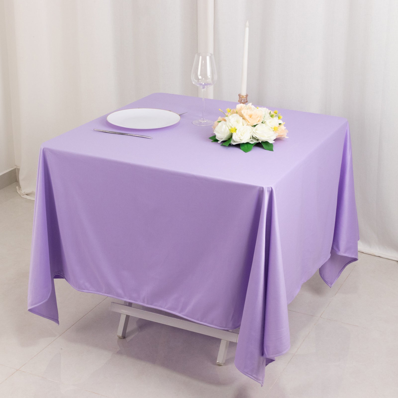 Premium Lavender 70x70 Wrinkle & Stain-Free Scuba Tablecloth - Ideal for Events