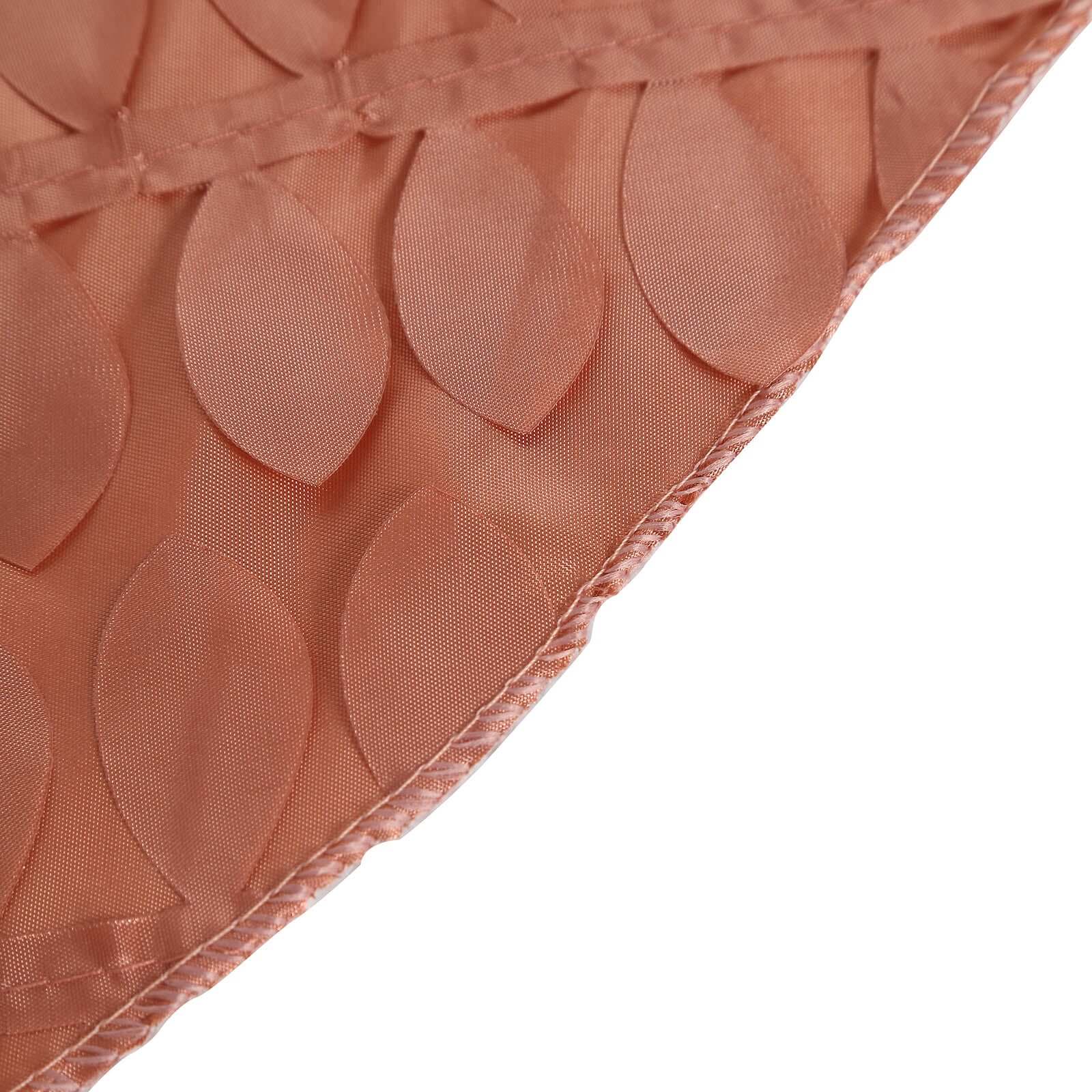 Exclusive 132' Round Taffeta Tablecloth in Terracotta (Rust) with 3D Leaf Petal Design