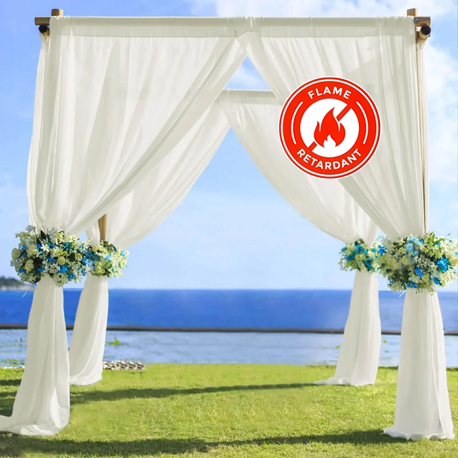 5ft x 14ft Ivory Premium Chiffon Curtain Panel - Durable Flame Resistant, Ideal for Events