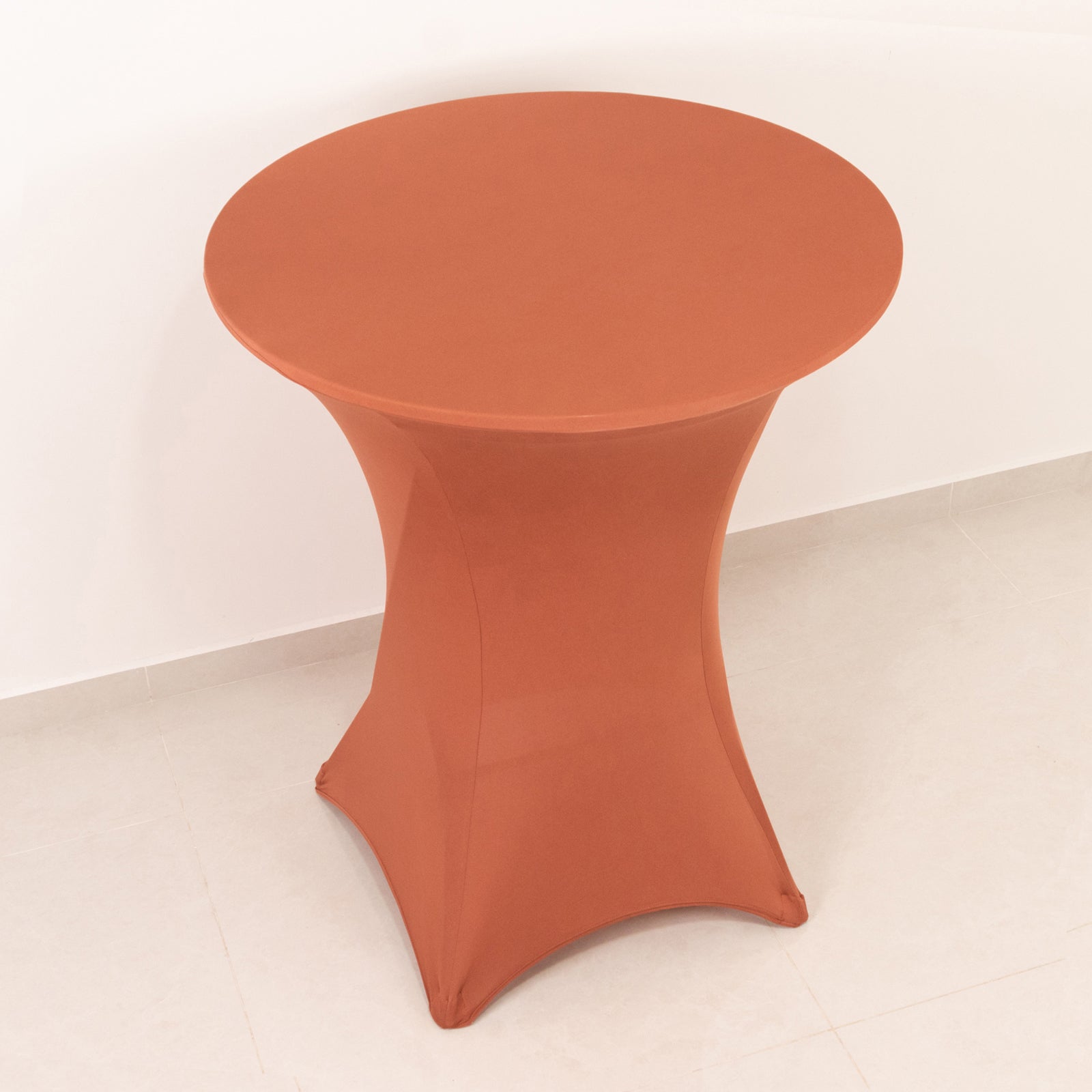Stretchable Spandex Cocktail Table Cover in Terracotta (Rust) - Easy Maintenance for 33 - 36' Tables