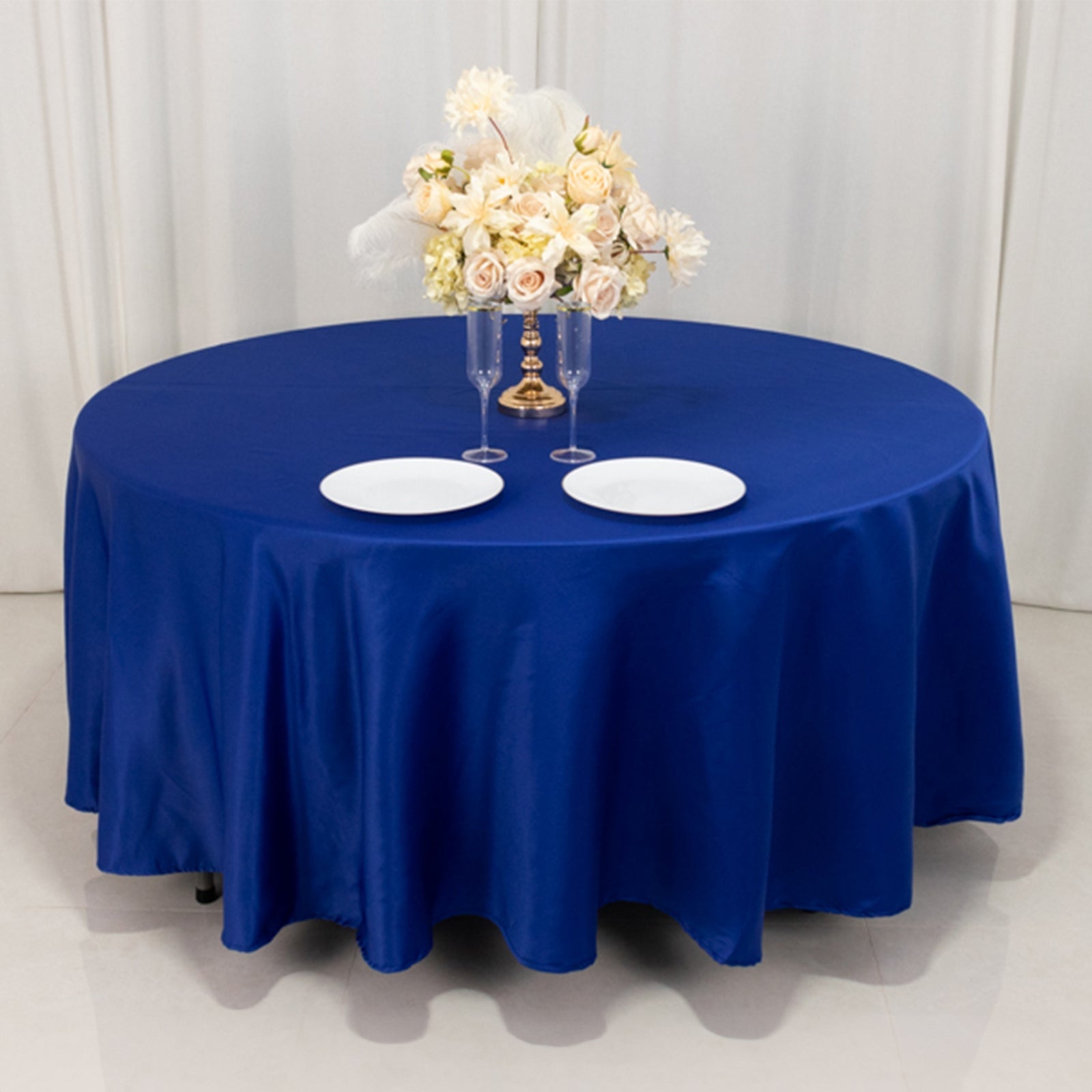 Royal Blue Lamour Satin 108" Round Tablecloth - Durable & Silk-Like, Ideal for Events