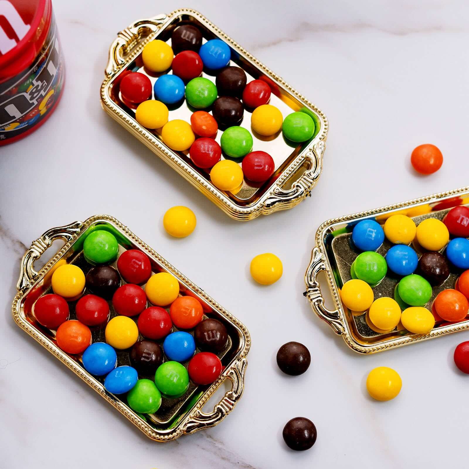 12-Piece Gold Rectangular Mini Display Trays for Candy and Party Favors