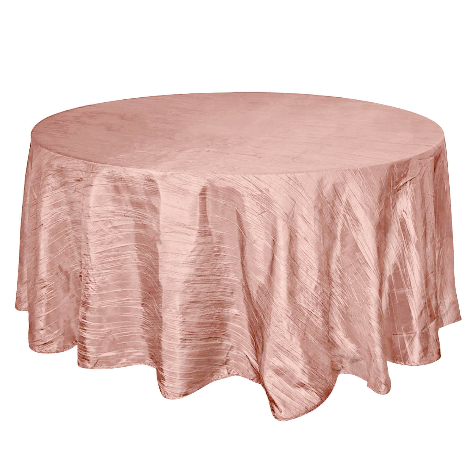 120-Inch Seamless Accordion Crinkle Dusty Rose Taffeta Round Tablecloth