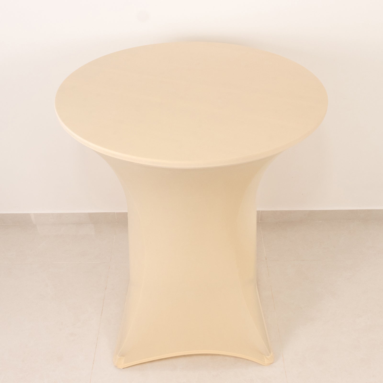 Beige Spandex Stretch Fitted Cocktail Table Cover (33 - 36 Round) - Easy Maintenance