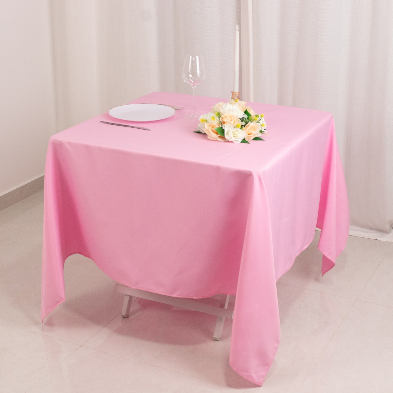 Hot! 70x70 Pink 220GSM Wrinkle-Resistant Premium Polyester Square Tablecloth