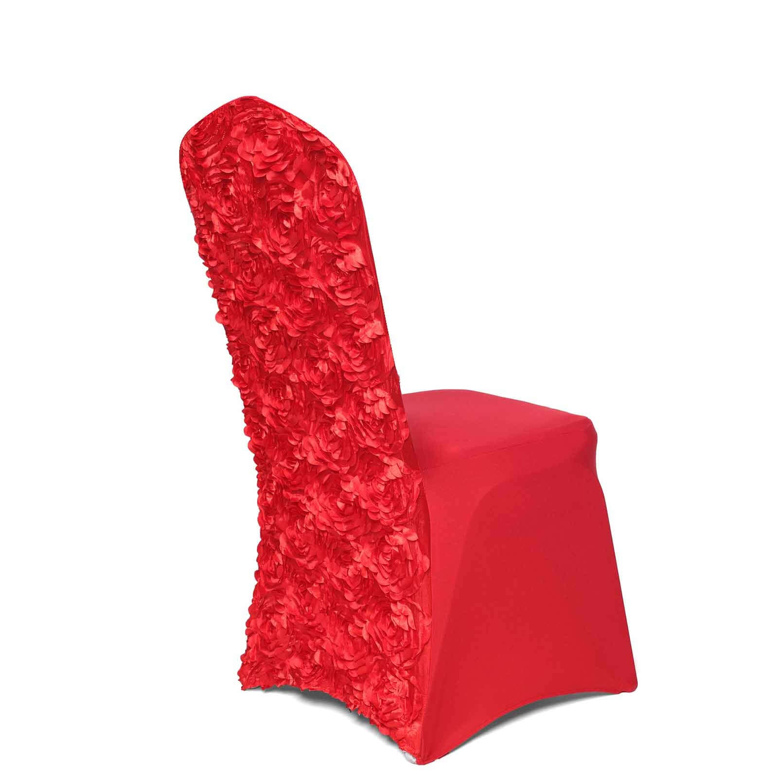 Red Satin Rosette Stretch Slip-On Cover for Banquet Chairs - Great Value!