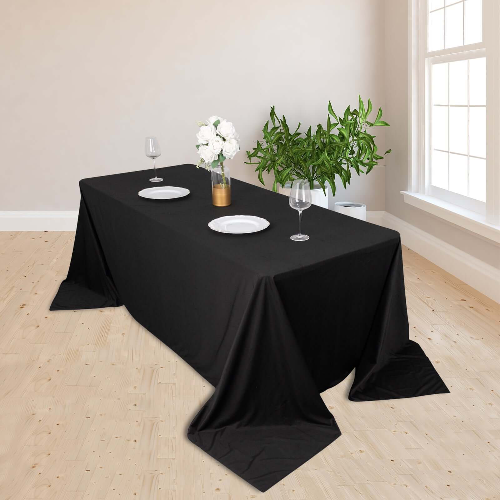 Exclusive Premium Black Scuba Rectangular 90x132 Tablecloth - Wrinkle & Stain Free for Weddings and Parties