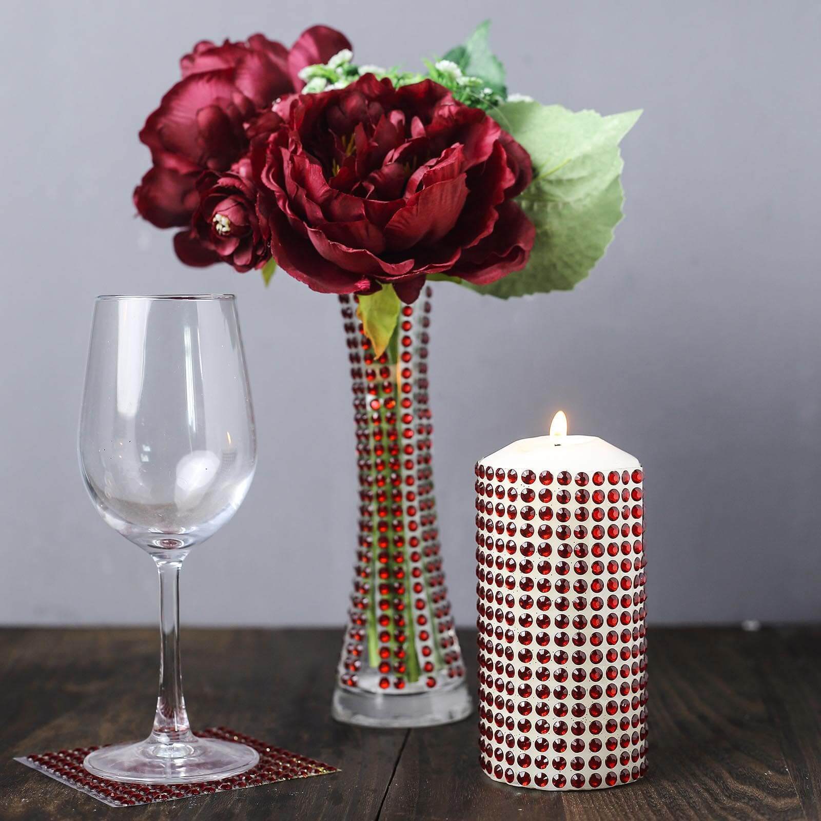 21x11 Red Self - Adhesive Rhinestone Sheets for DIY Craft Decoration