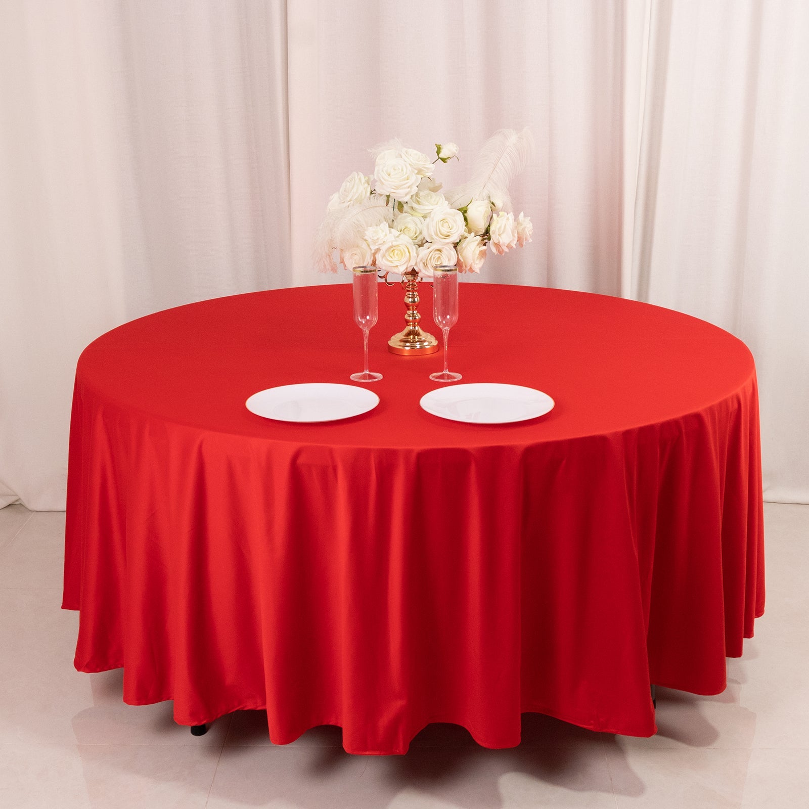 Hot Deal! Premium Red 108' Scuba Round Tablecloth - Wrinkle & Stain Free