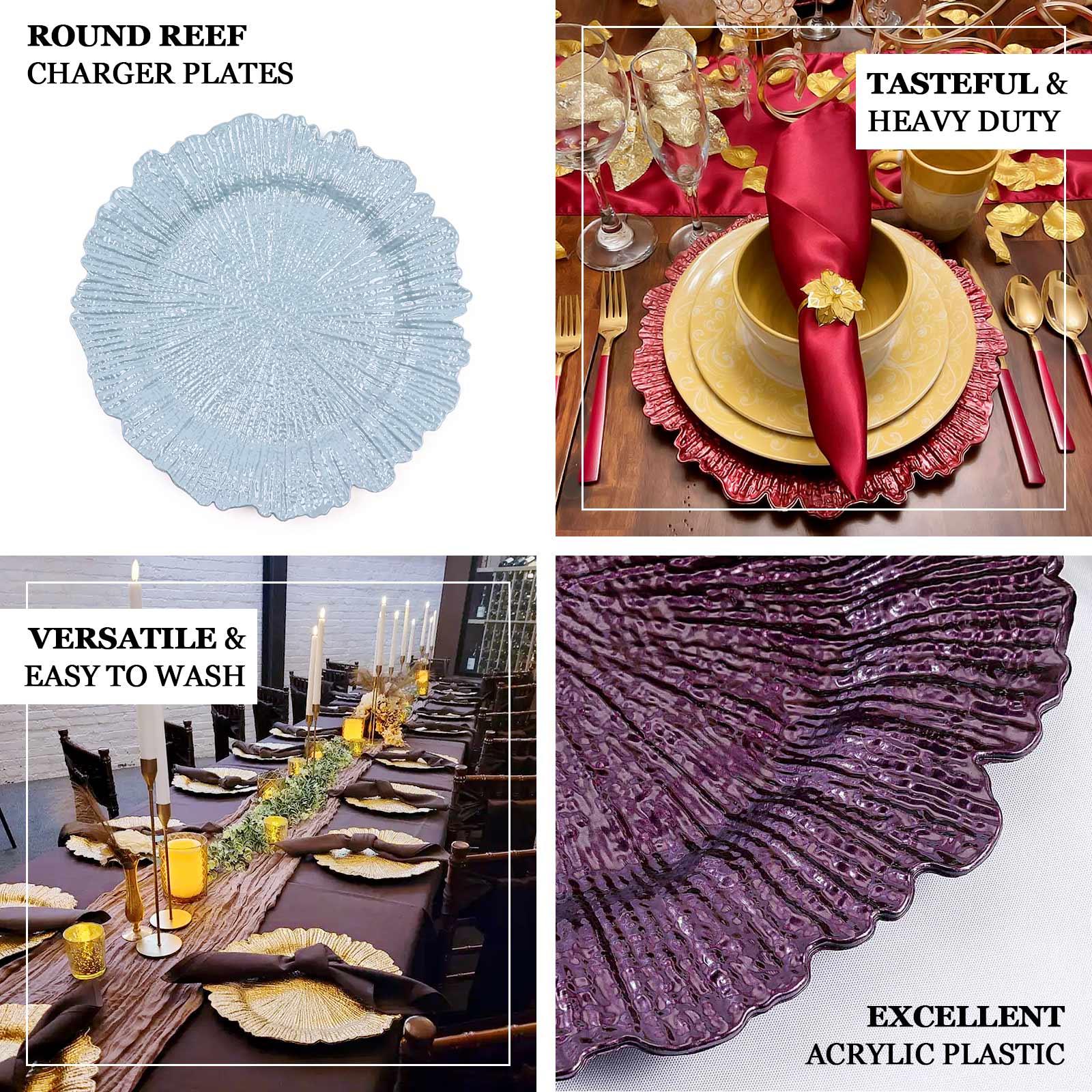 Hot Sale! 6-Piece Set of 13-Inch Gold Acrylic Round Charger Plates with Reef Design for Classy Dinners