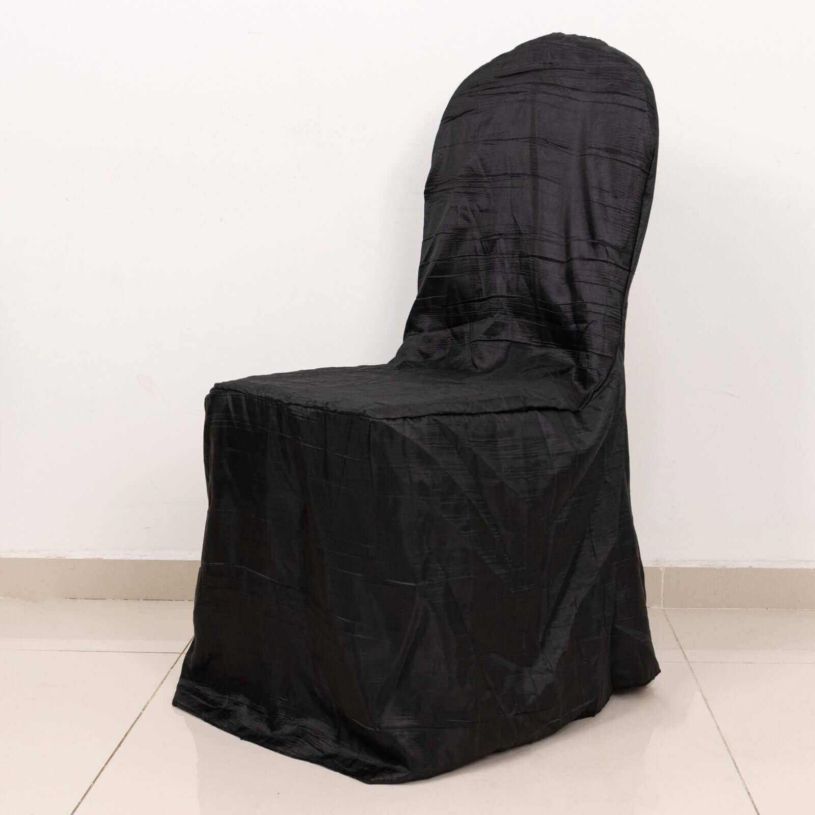 Premium Reusable Black Crinkle Crushed Taffeta Banquet Chair Cover