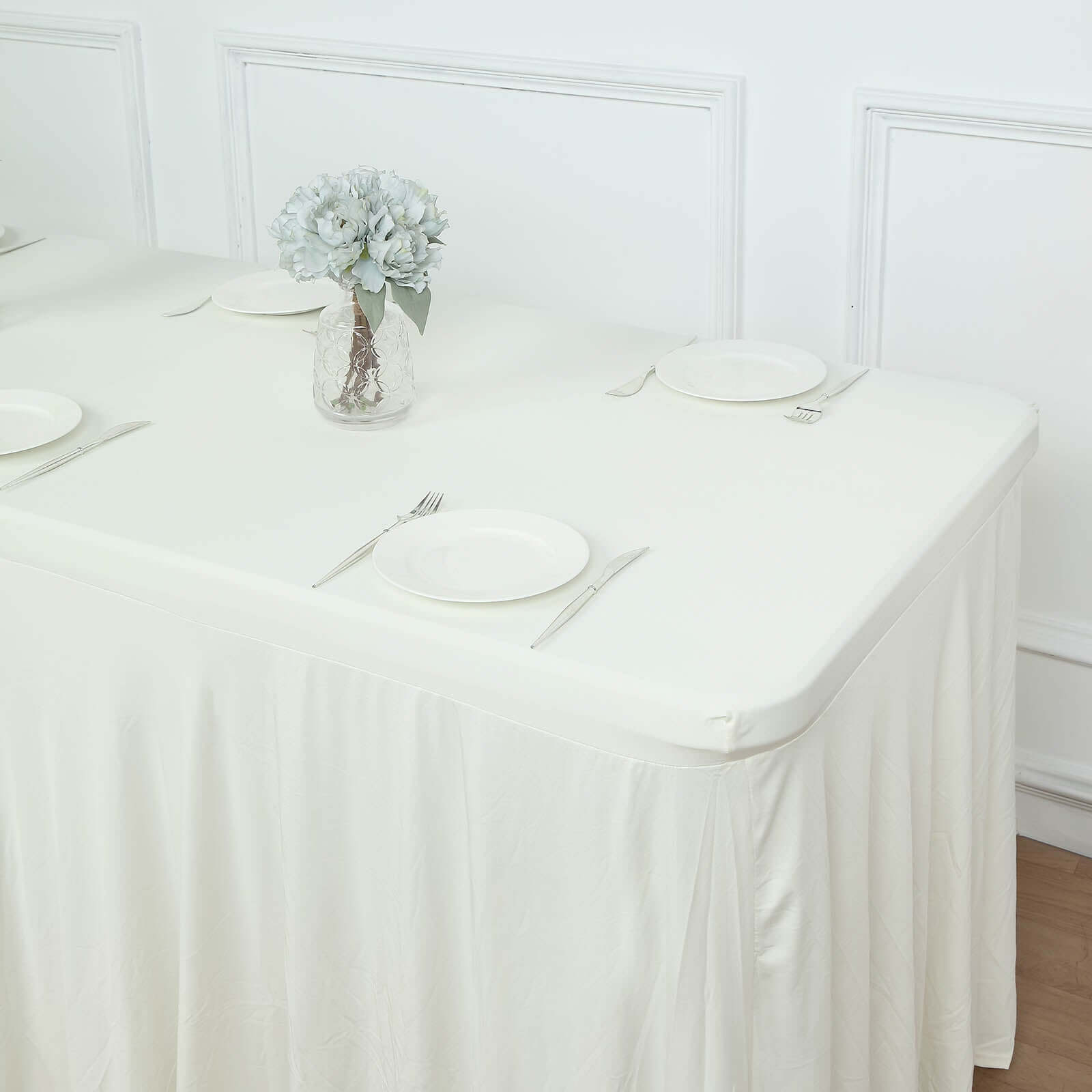 Ivory Spandex Table Cover with Wavy Skirt-Like Effect for 6ft Tables - Exclusive Offer