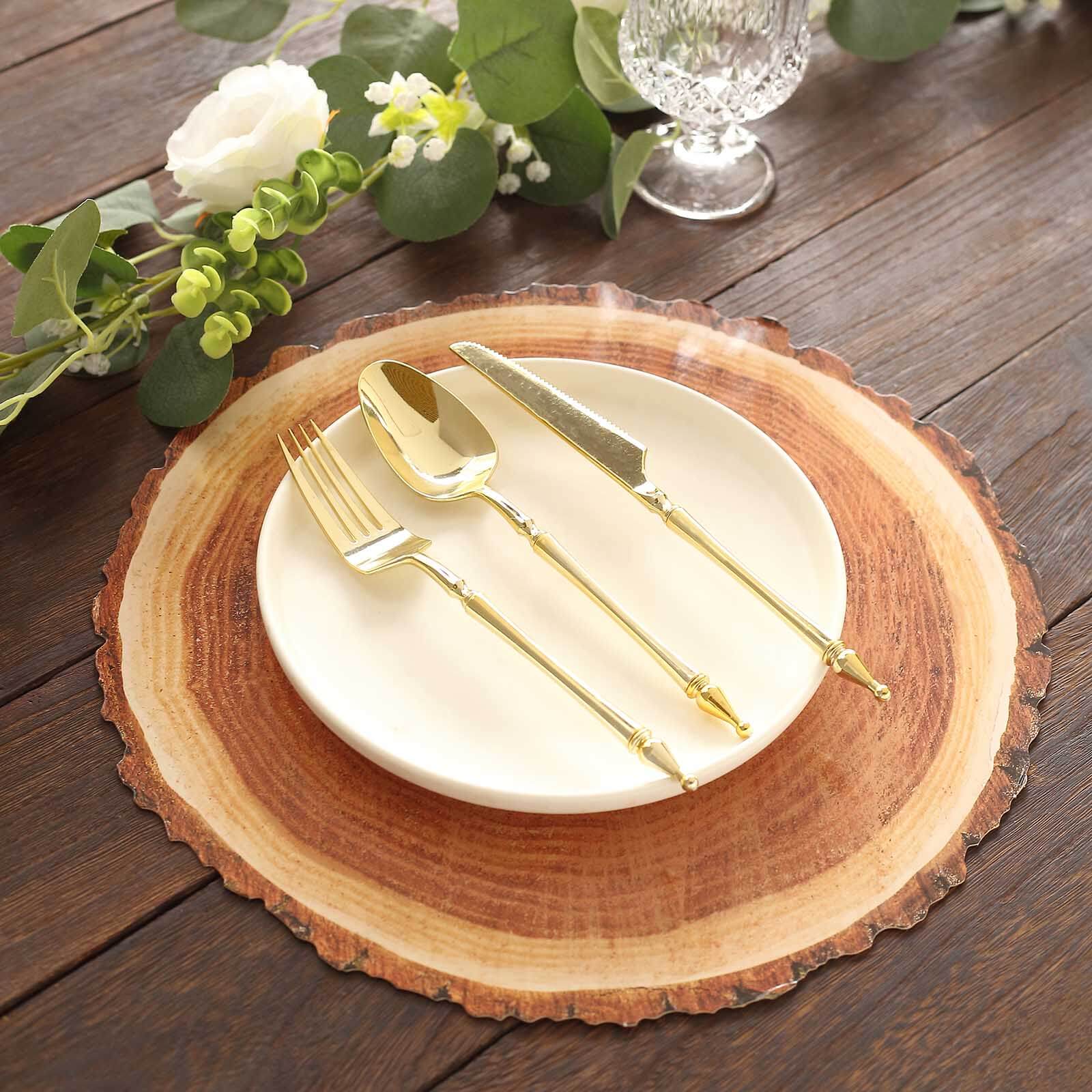 6-Pack Premium Disposable Round Cardboard Placemats with Natural Wood Slice Print, 13" Diameter
