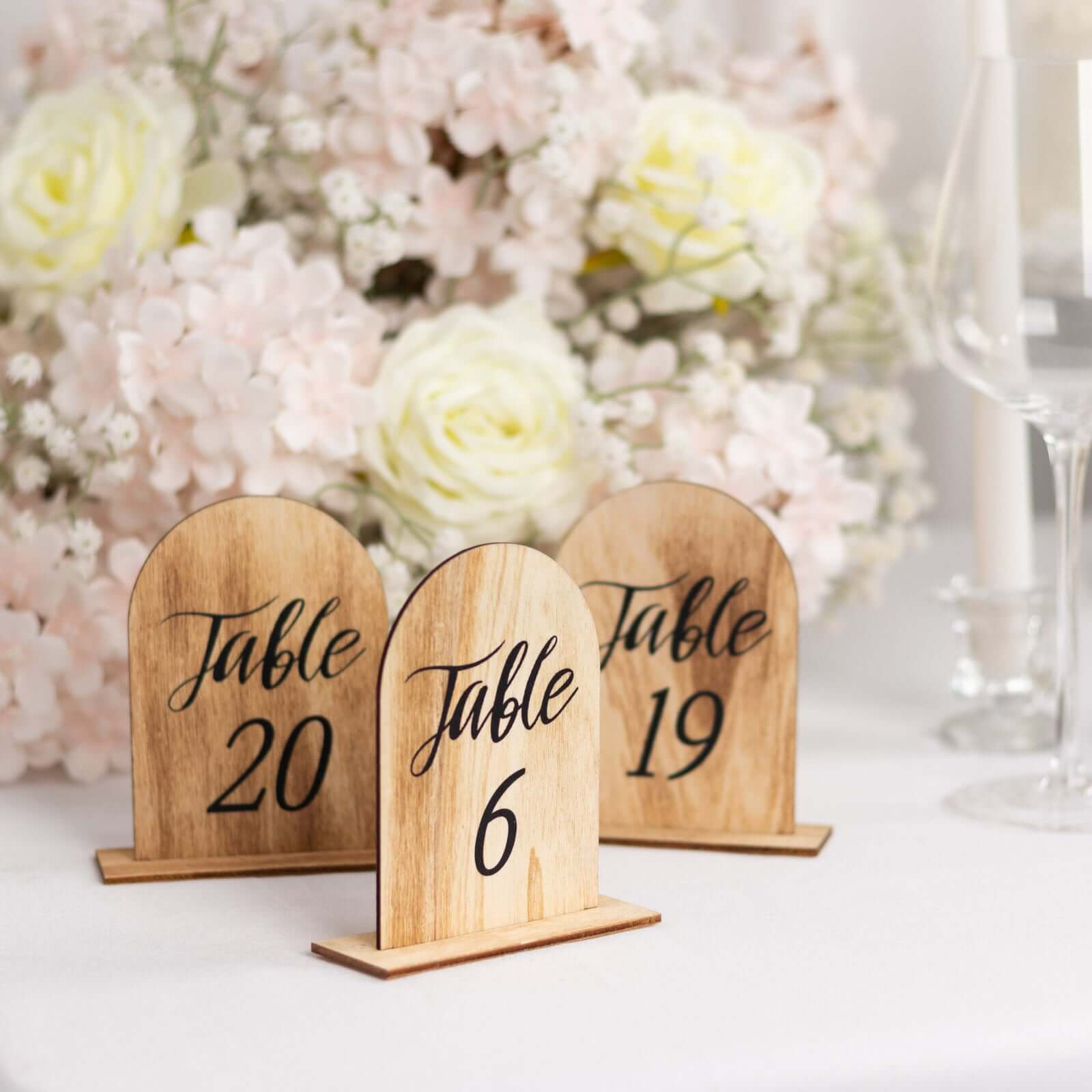 20-Piece Set of 4.5-Inch Natural Rustic Wooden Arch Table Numbers 1 - 20 for Weddings and Events
