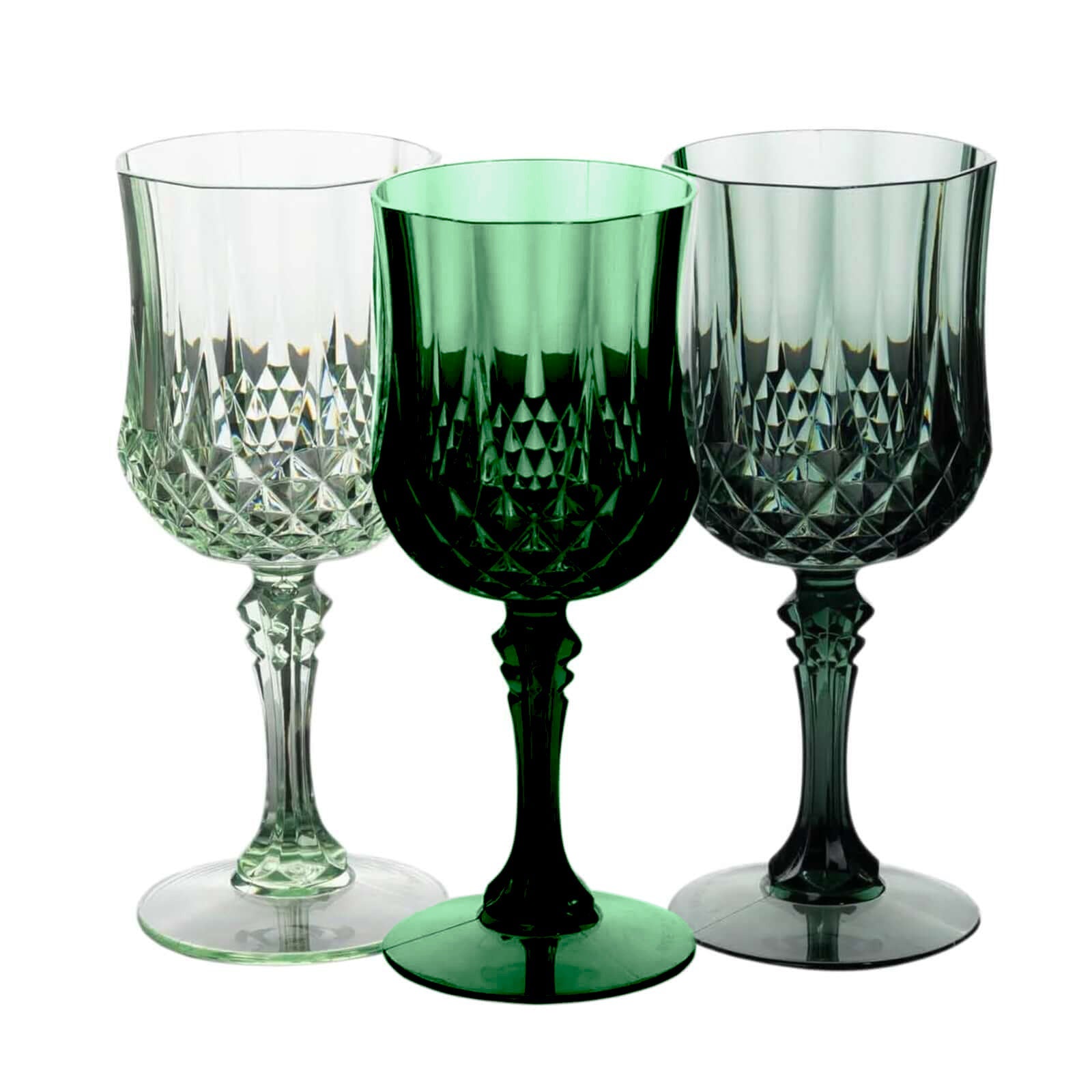 Hot Deal! 12-Pack 8oz Shatterproof Plastic Cocktail Goblets in Assorted Green Crystal Cut Design