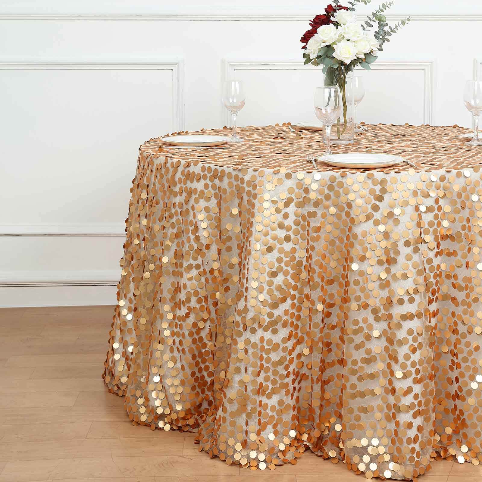 Hot Sale! 120-Inch Seamless Matte Champagne Sequin Round Tablecloth for Events