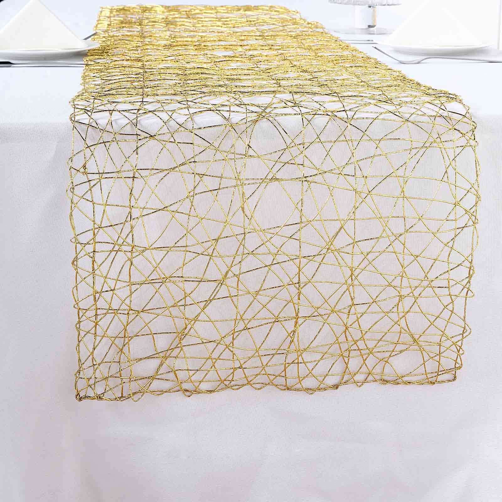 Hot Sale! 16x72 Gold Foil Wrapped Metallic String Woven Table Runner for Decor