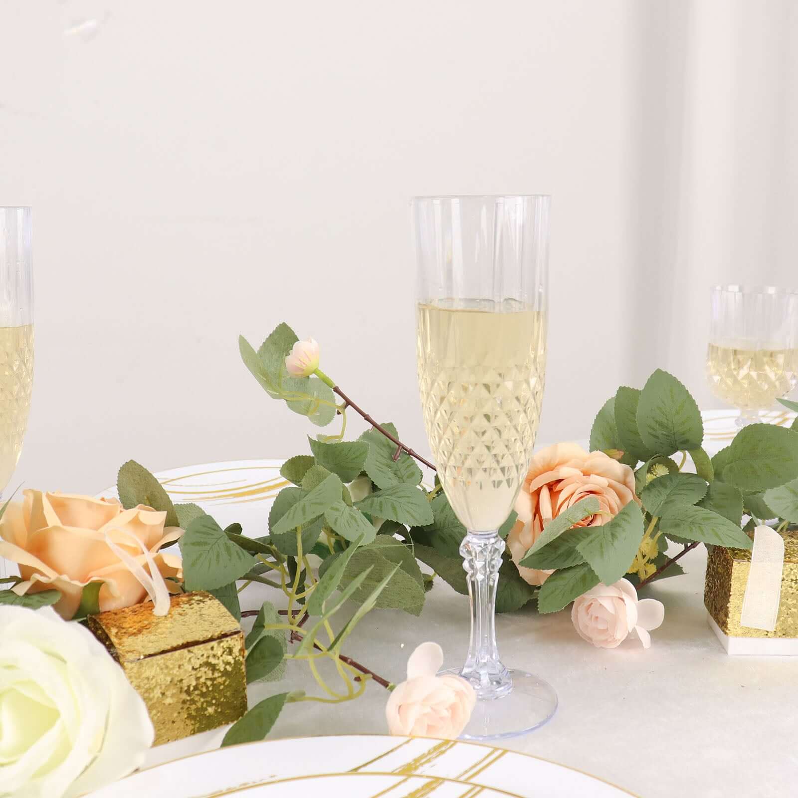 Get This 6-Pack of Reusable 8oz Clear Plastic Champagne Flutes with Crystal Cut Design